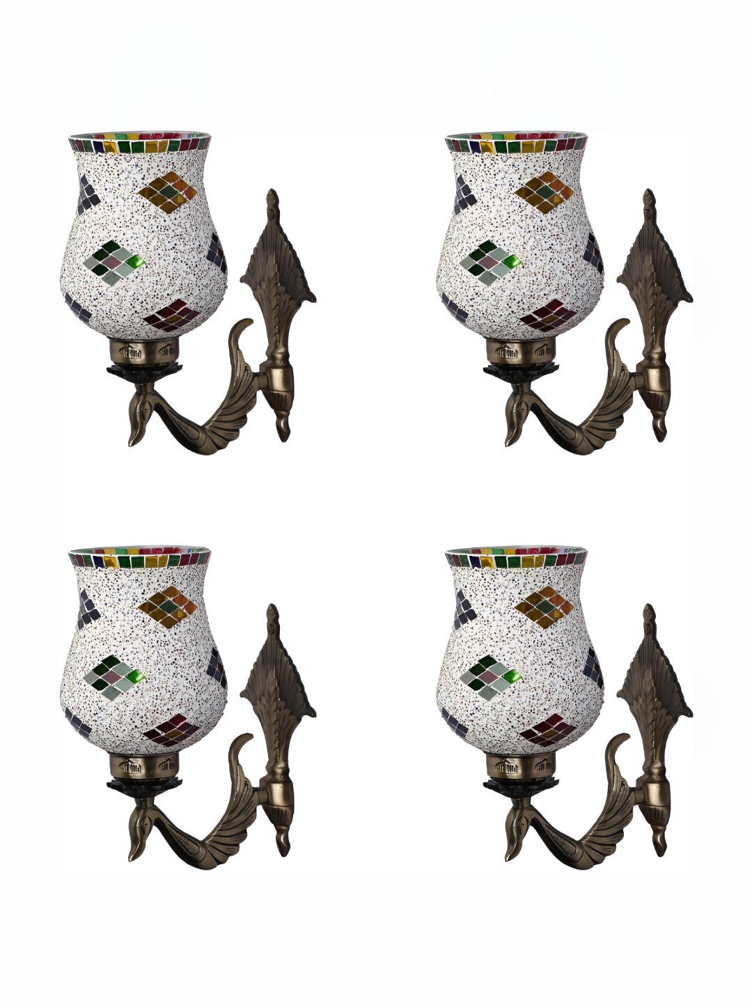 1ST TIME White & Green 4 Pcs Textured Glass Traditional Wall Lamp