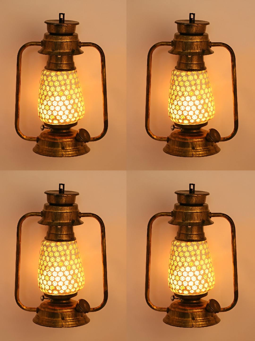 

1ST TIME White & Brown 4 Pieces Textured Glass Traditional Abstract Shaped Wall Lamps