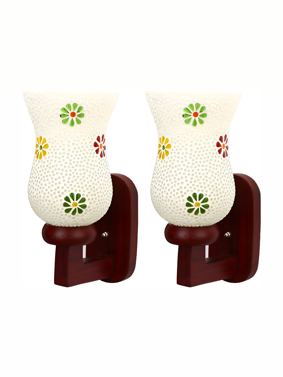 1ST TIME White & Green 2 Pieces Textured Abstract Shaped Glass Wall Lamps