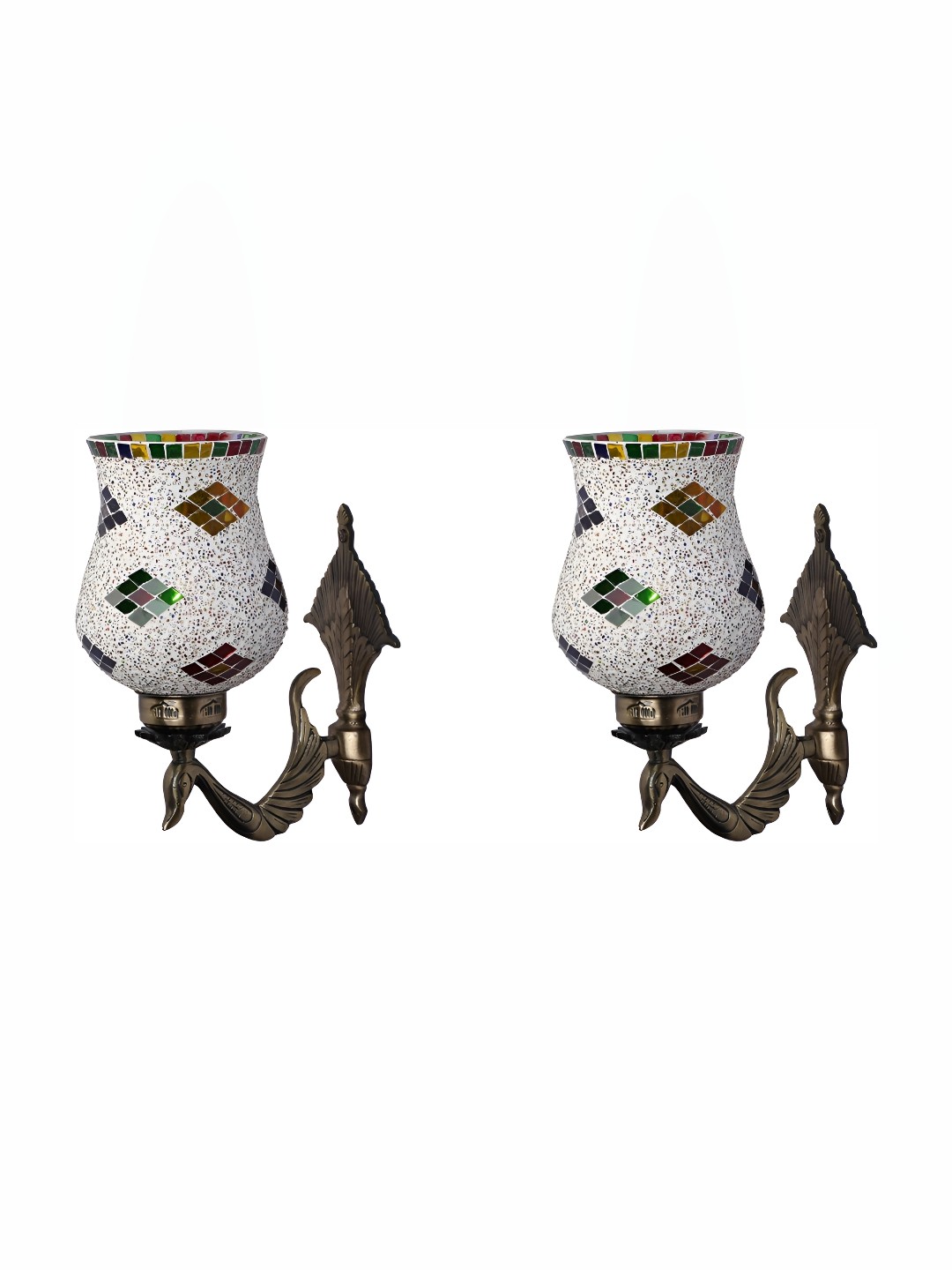 

1ST TIME White & Green 2 Pieces Textured Glass Contemporary Bell Shaped Wall Lamps