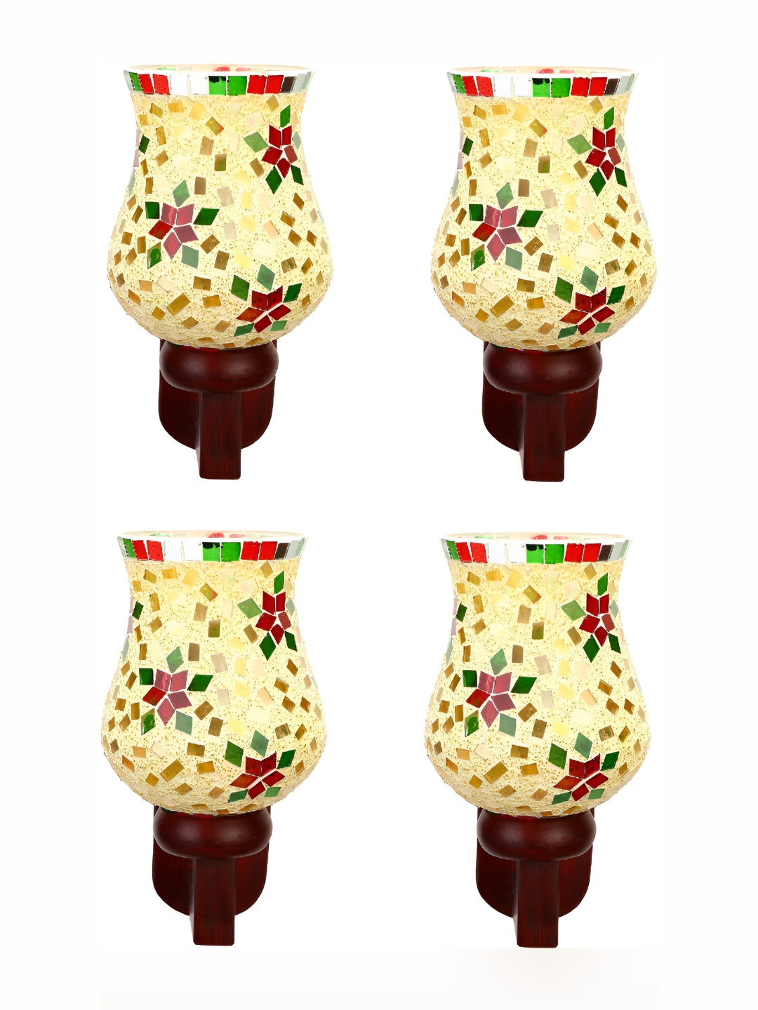 

1ST TIME Gold-Toned & Green 4 Pcs Printed Glass Traditional Wall Lamp