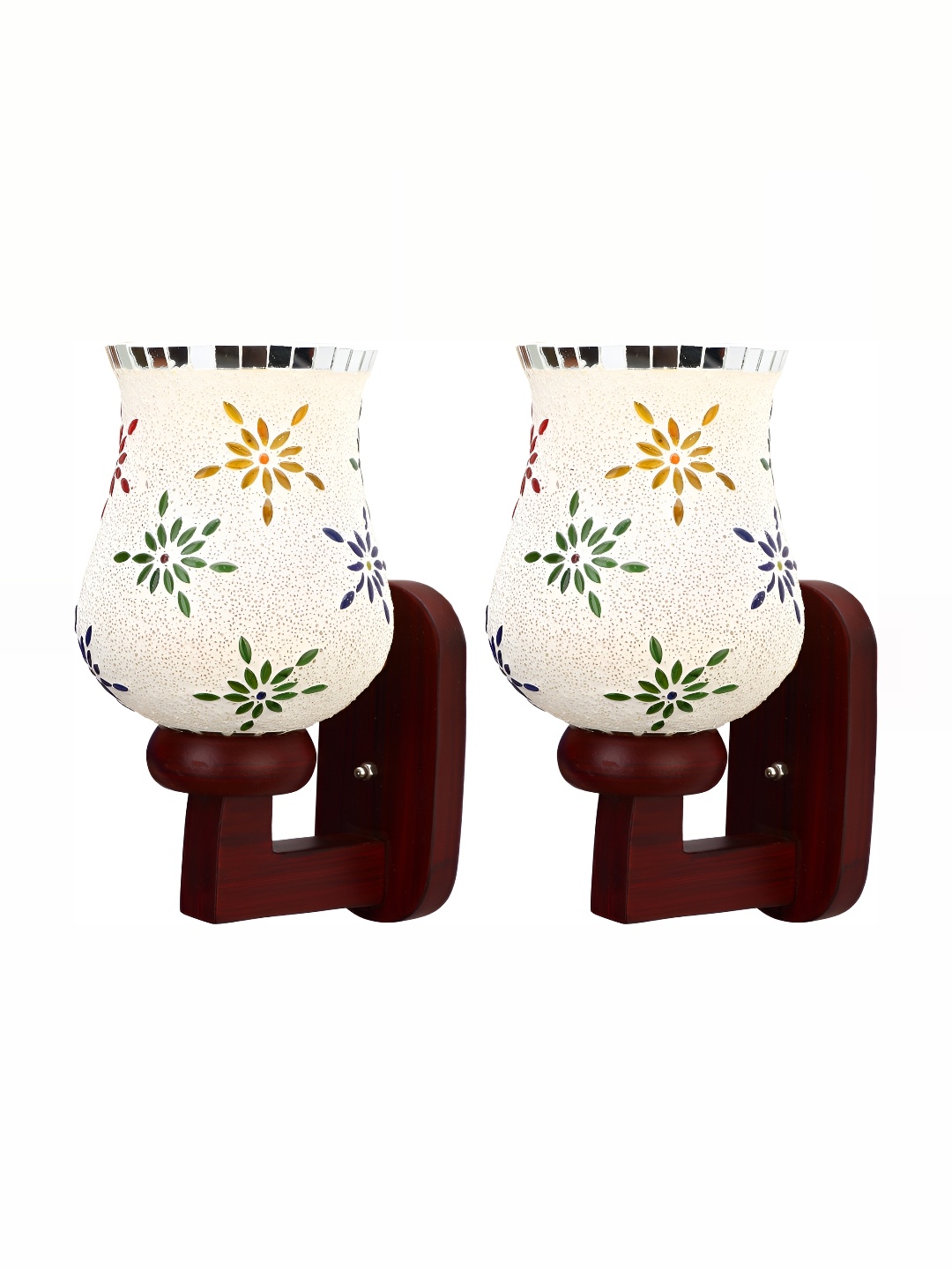 1ST TIME White & Yellow 2 Pc Textured Glass Traditional Wall Lamp