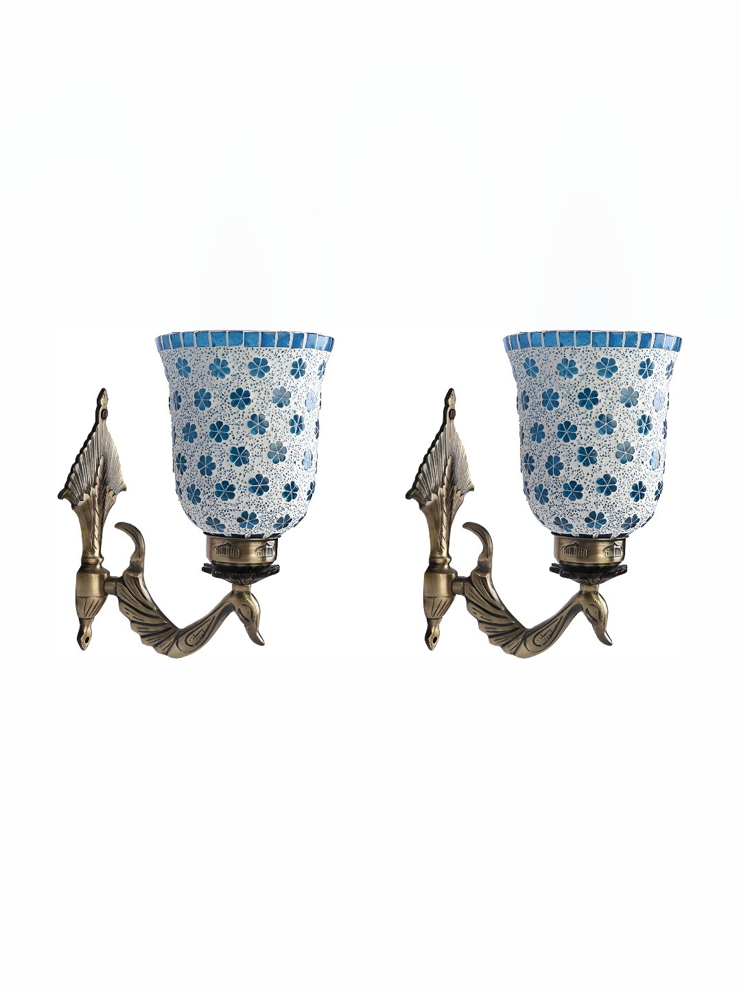 

1ST TIME White & Blue 2 Pieces Textured Glass Traditional Wall Lamps