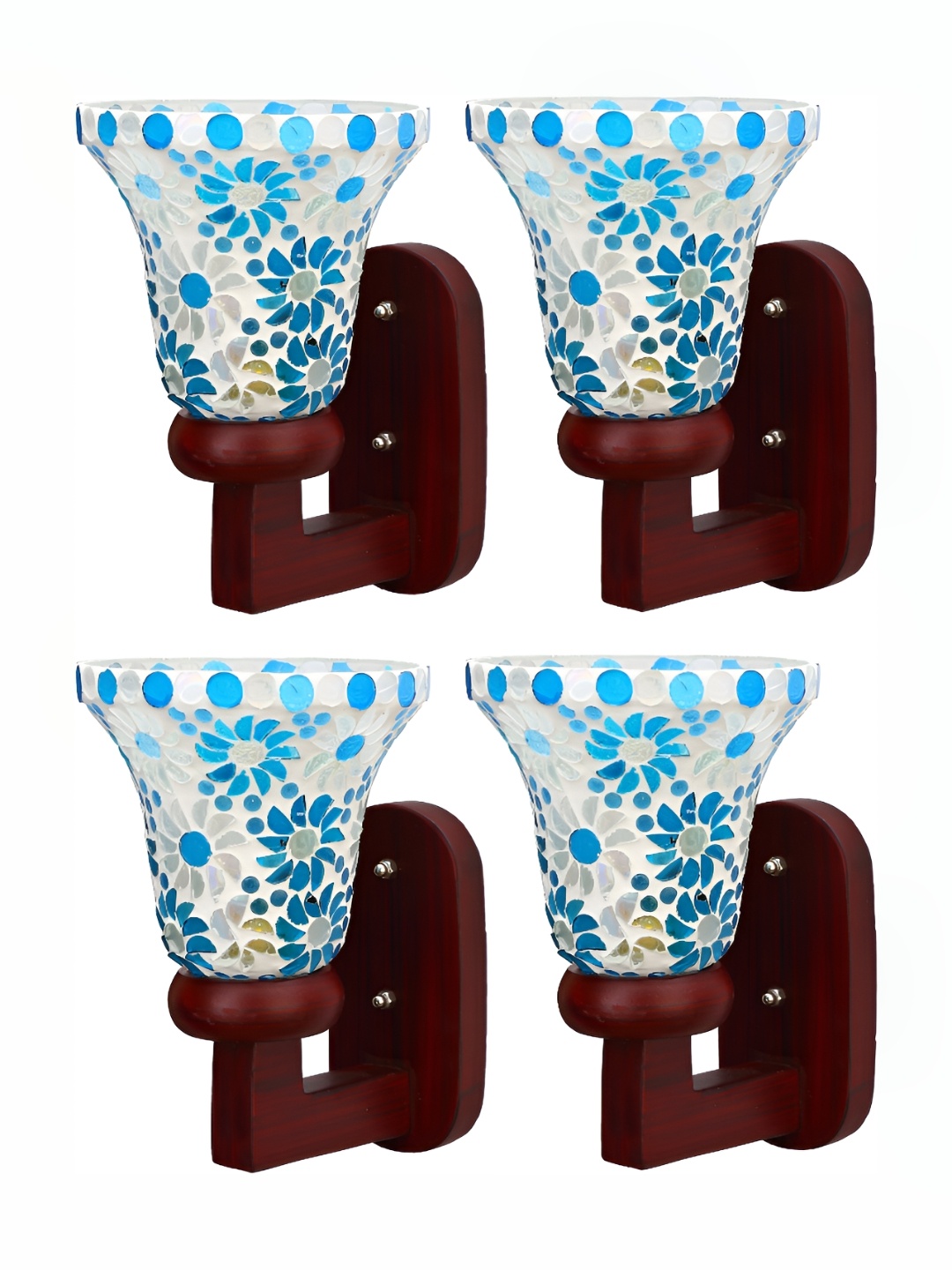 1ST TIME Blue & White 4 Pieces Textured Glass Traditional Wall Lamps