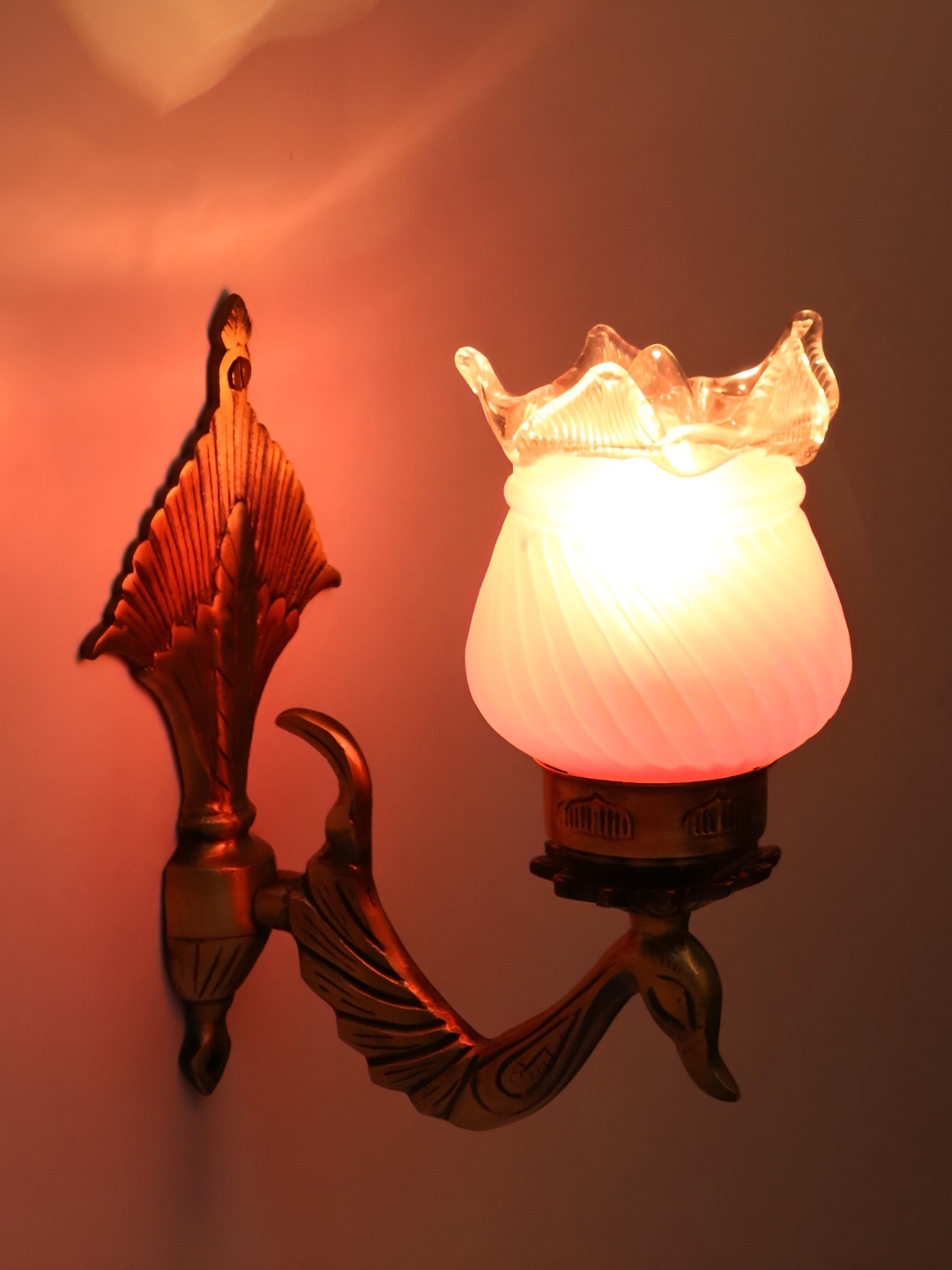

1ST TIME Pink & Gold-Toned Textured Glass Contemporary Wall Lamp