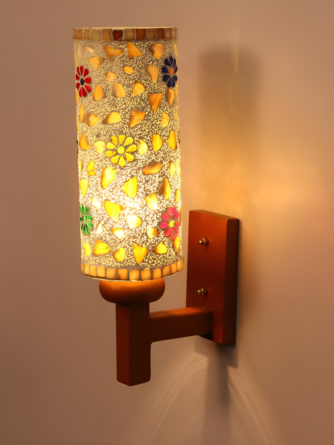 

1ST TIME Gold-Toned & Red Printed Glass Traditional Rectangle Shaped Wall Lamp