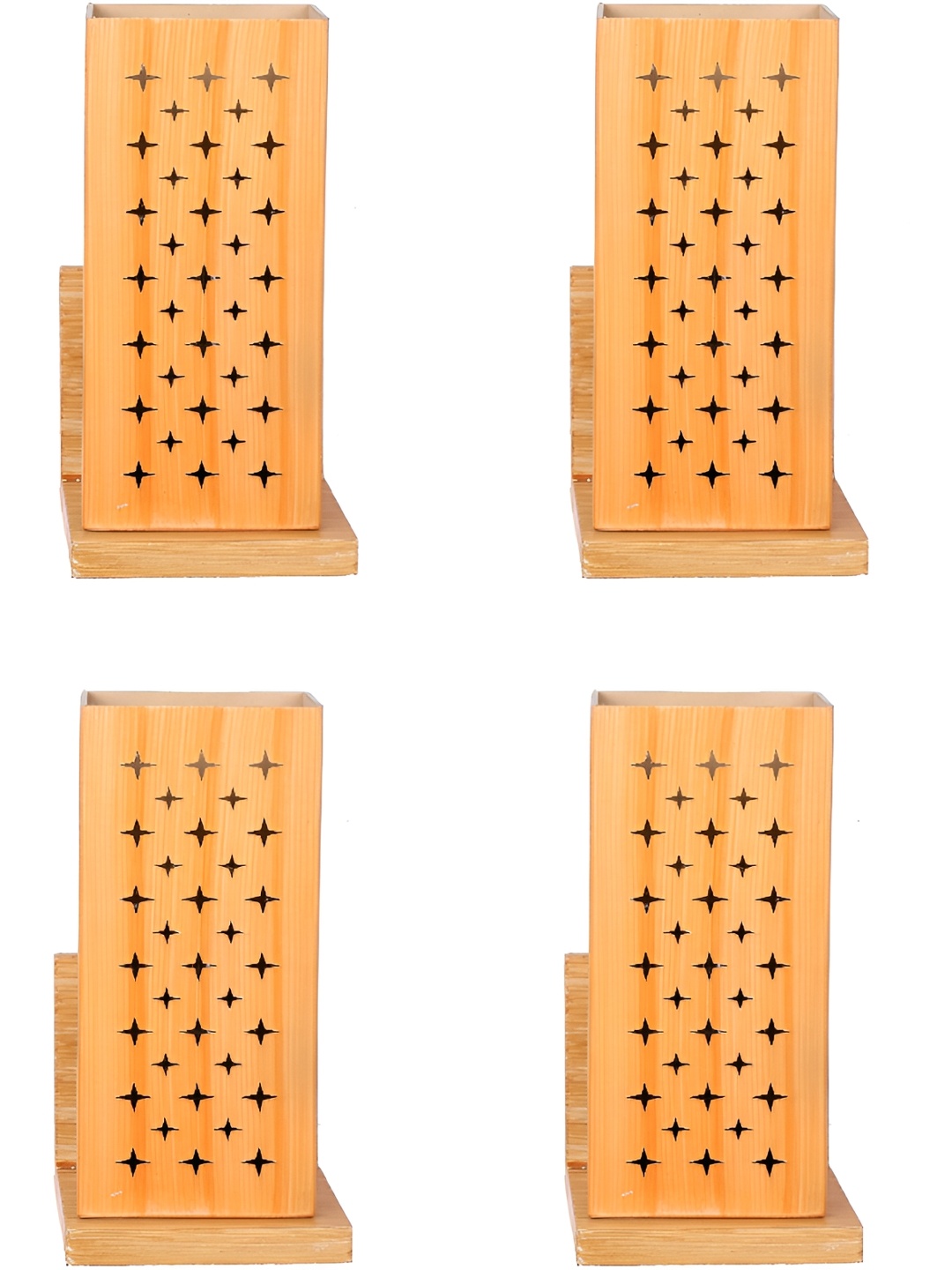 

1ST TIME Yellow 4 Pieces Textured Wooden Traditional Square Shaped Wall Lamps
