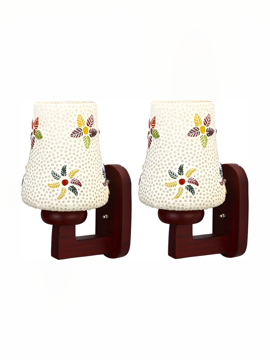 

1ST TIME White & Brown 2 Pieces Textured Abstract Shaped Glass Wall Lamps