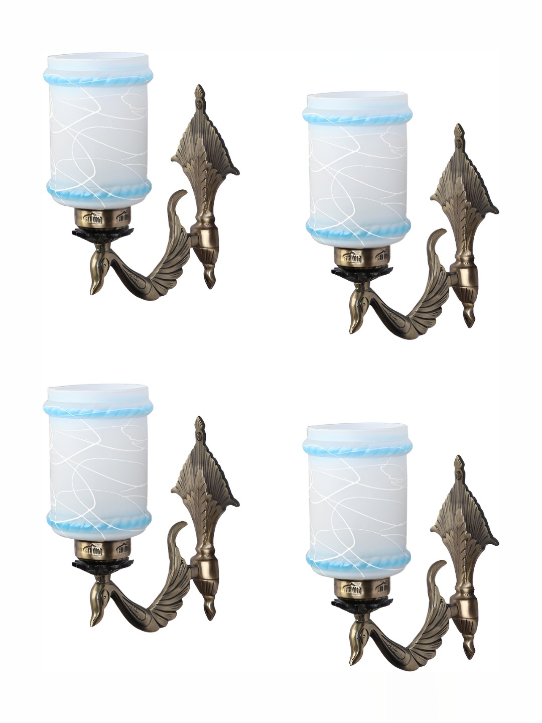 

1ST TIME Blue & White 4 Pieces Printed Glass Wall Lamps