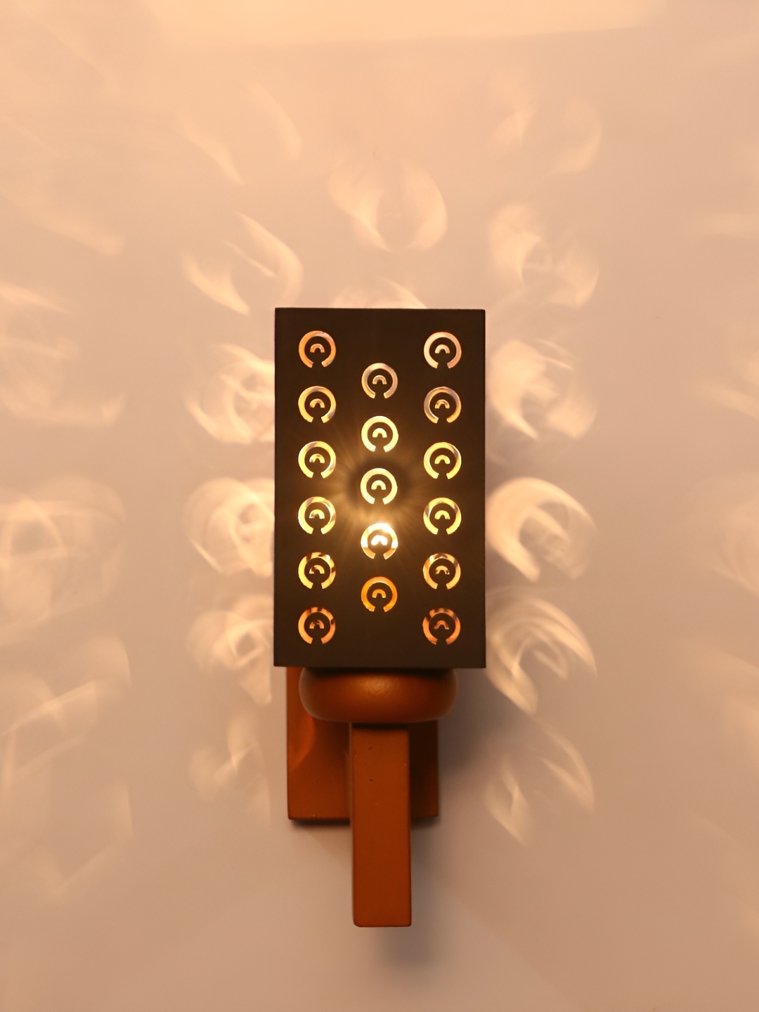 

1ST TIME Black & Brown Textured Traditional Square Shaped Wooden Wall Lamp