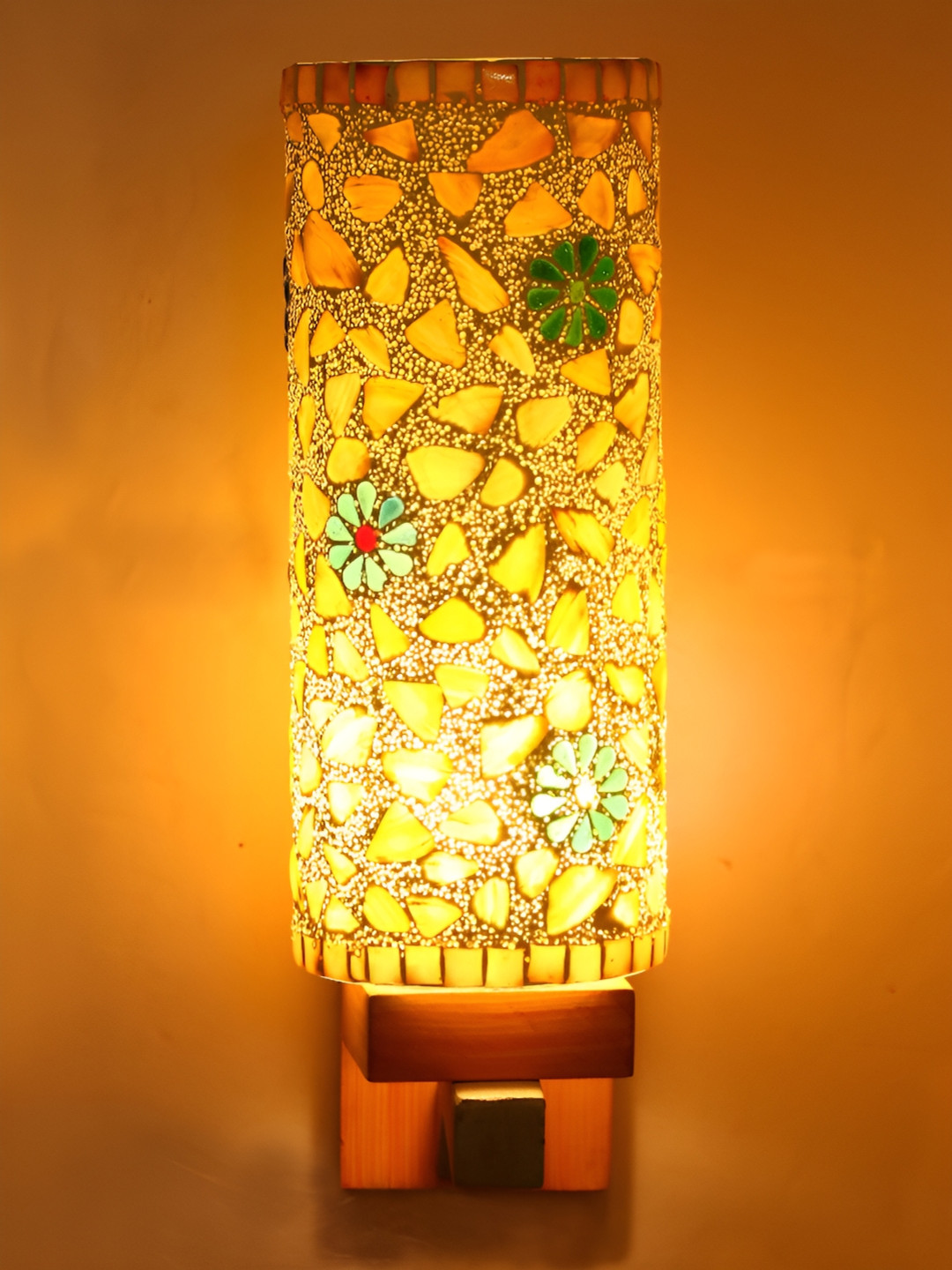 

1ST TIME White & Gold-Toned Textured Cylinder Shaped Glass Wall Lamp
