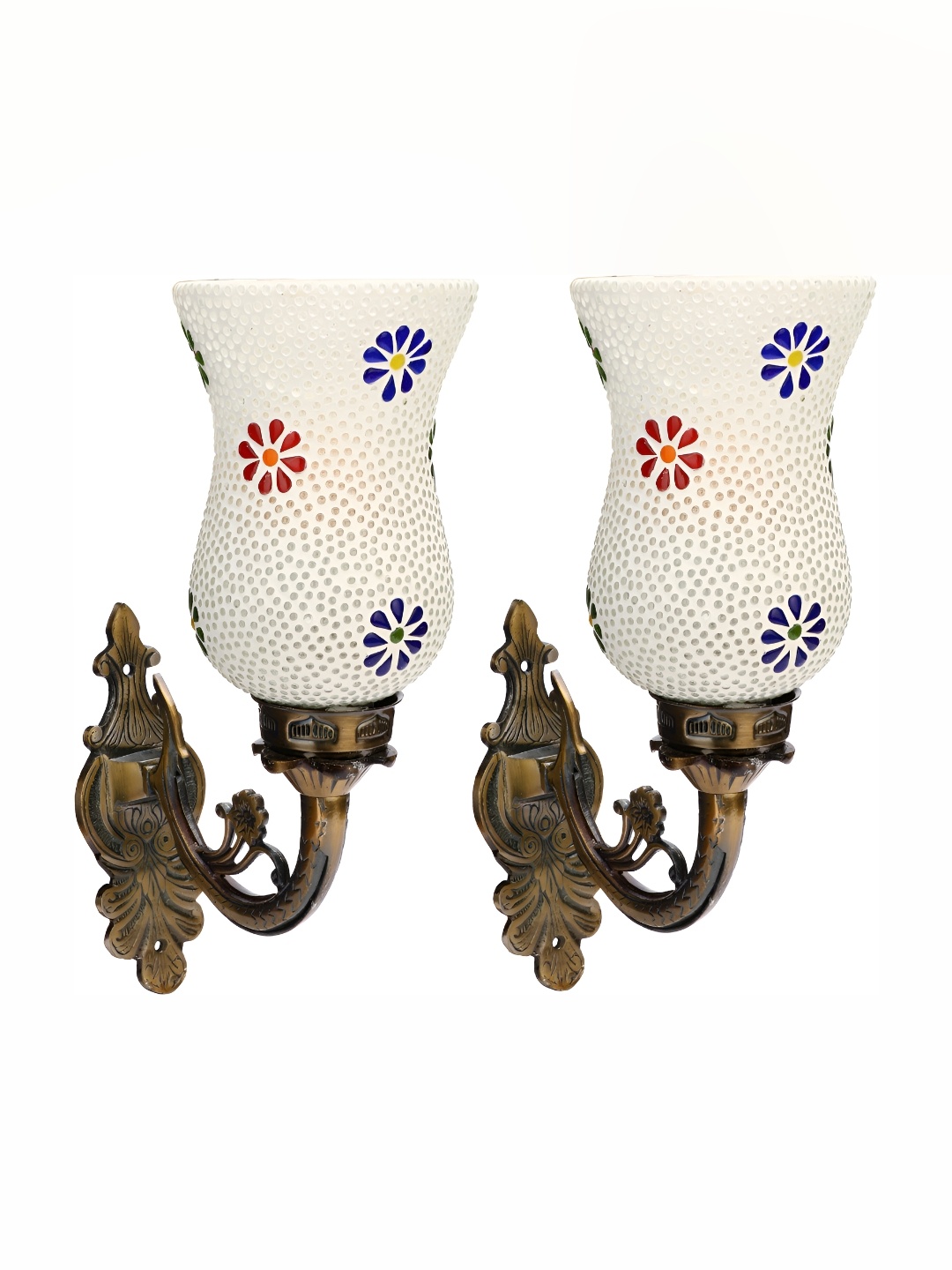 

1ST TIME White & Red 2 Pieces Textured Glass Wall Lamps