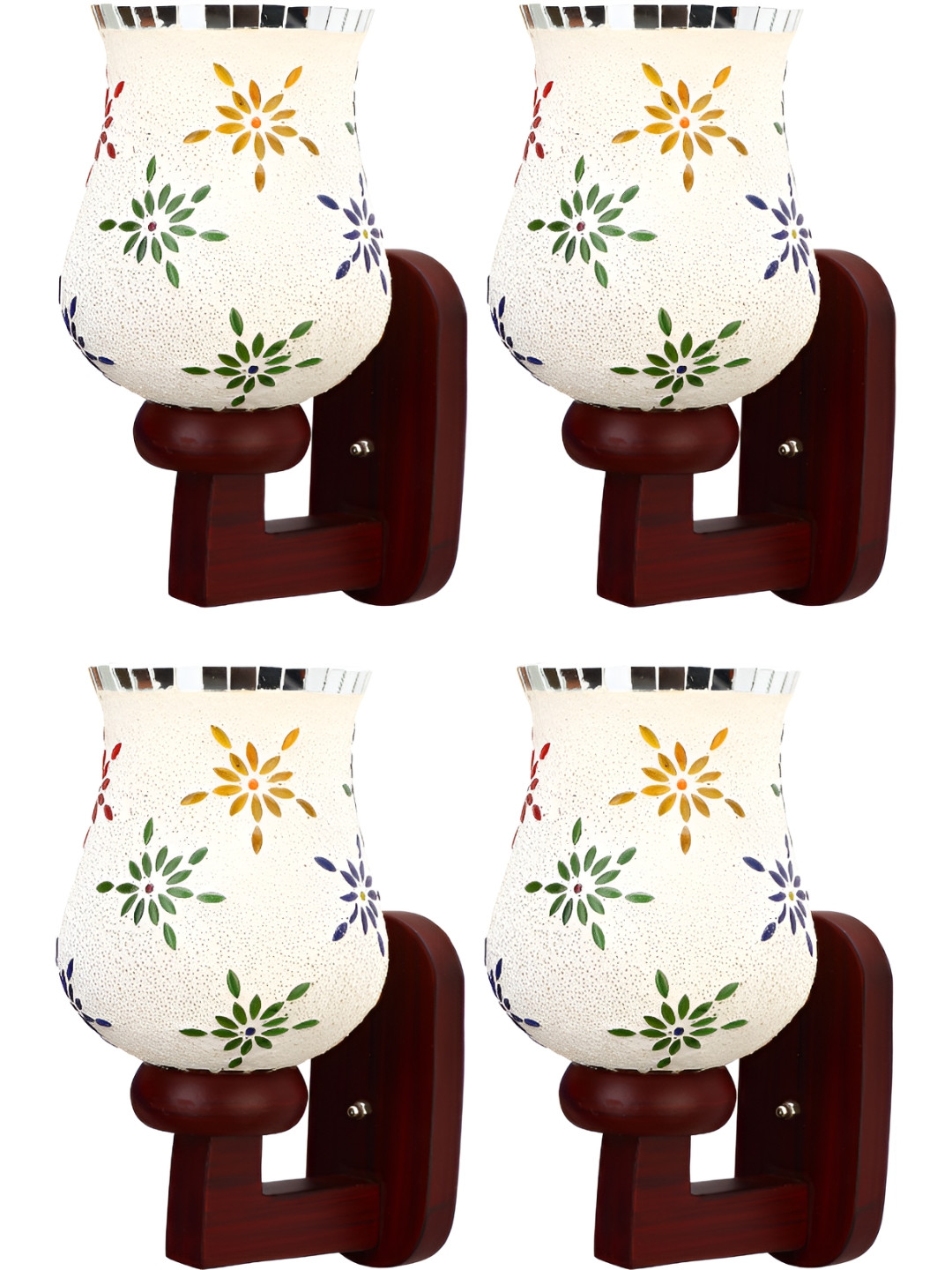

1ST TIME Beige & Green 4 Pieces Printed Glass Contemporary Wall Lamps