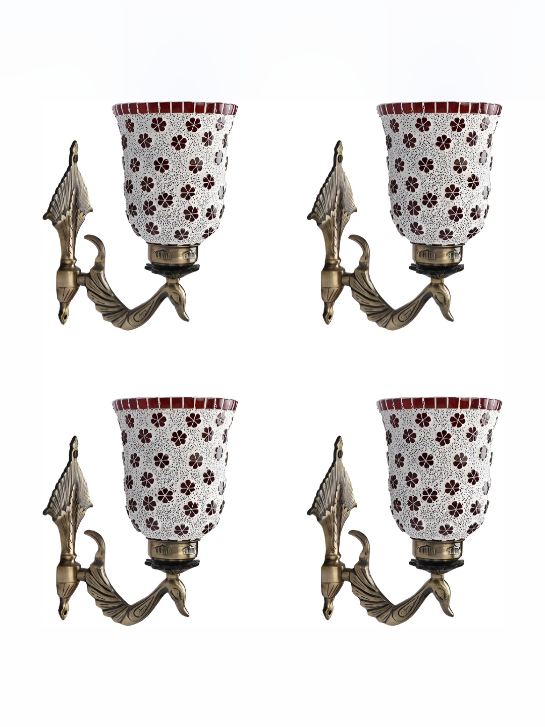 

1ST TIME White & Maroon 4 Pieces Printed Glass Traditional Rectangle Shaped Wall Lamp