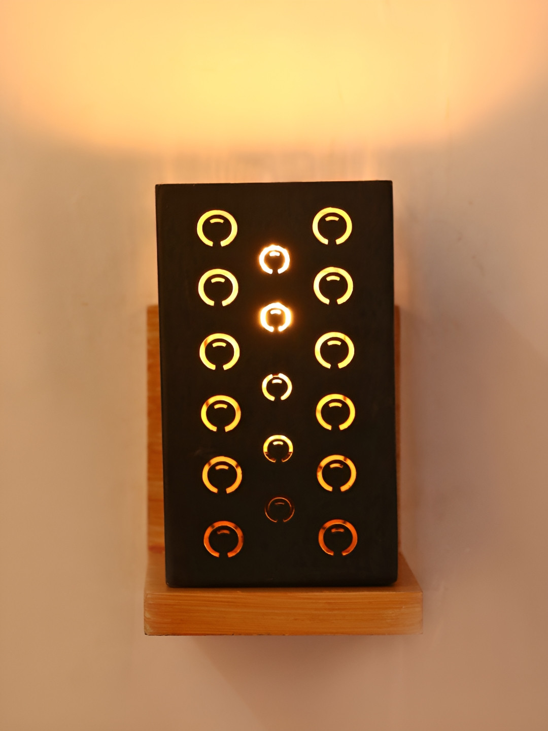 

1ST TIME Black & Brown Textured Contemporary Rectangle Shaped Wooden Wall Lamp