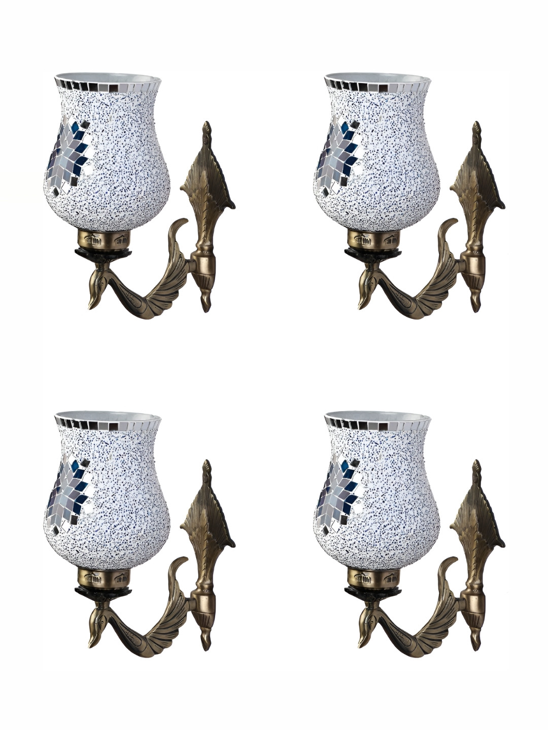 

1ST TIME White & Blue 4Pcs Glass Traditional Rectangle Shaped Wall Lamps