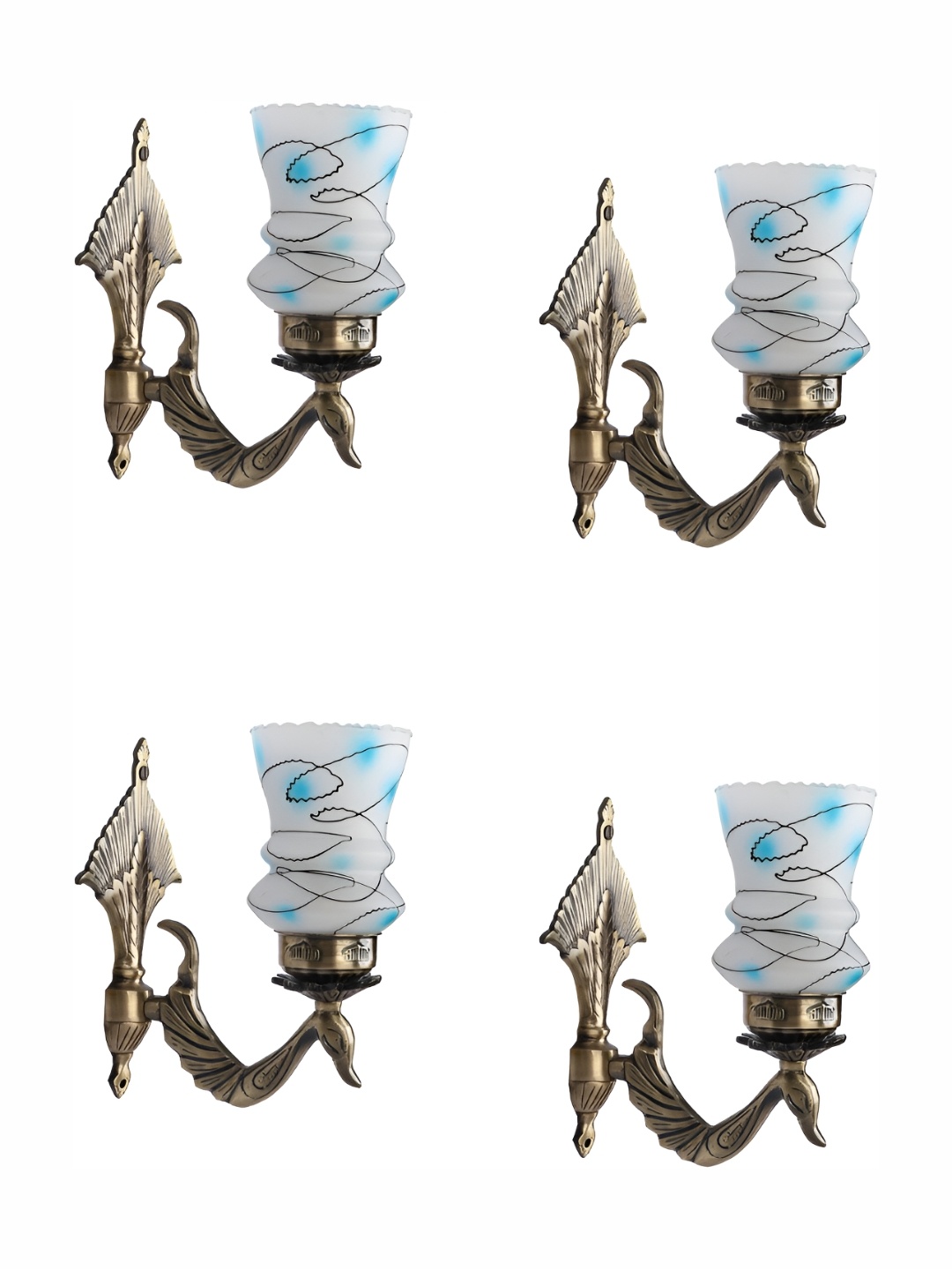 1ST TIME White & Blue 4 Pieces Printed Glass Traditional Wall Lamps