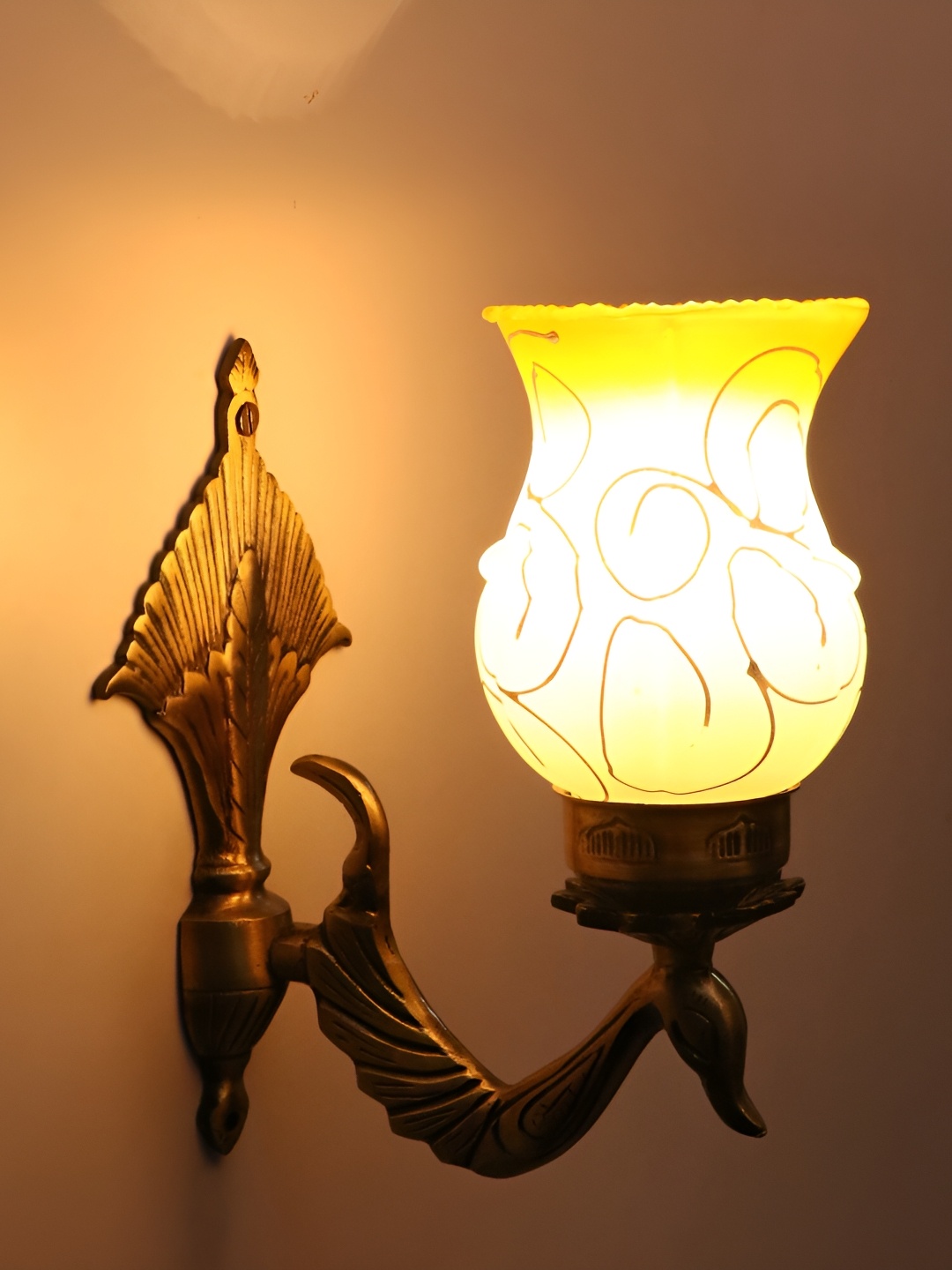 

1ST TIME White & Yellow Printed Glass Traditional Wall Lamp