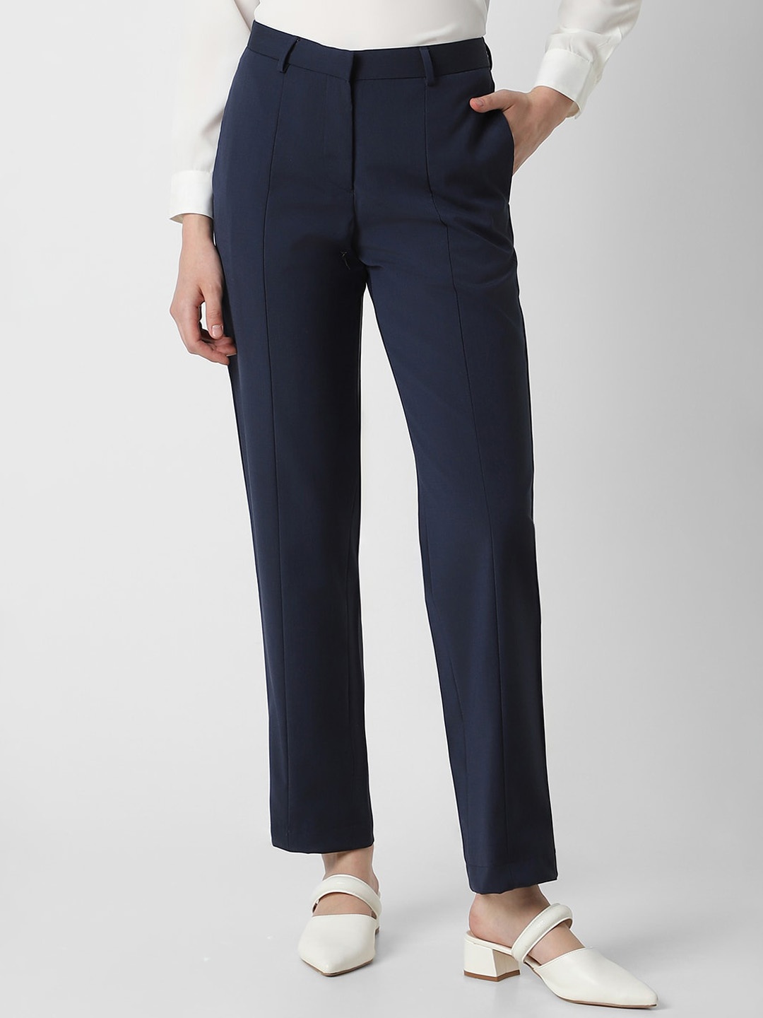 

Van Heusen Woman Mid Rise Formal Trousers, Navy blue