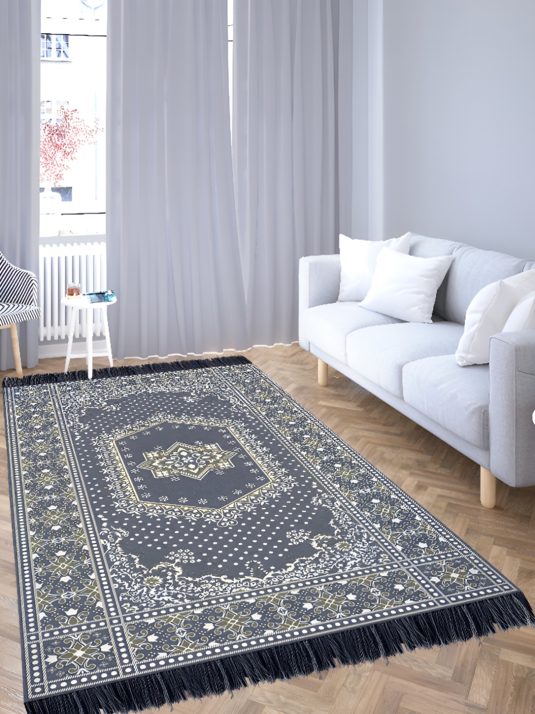 

Sparrow world Grey & Green Ethnic Motifs Printed Rectangle Carpet