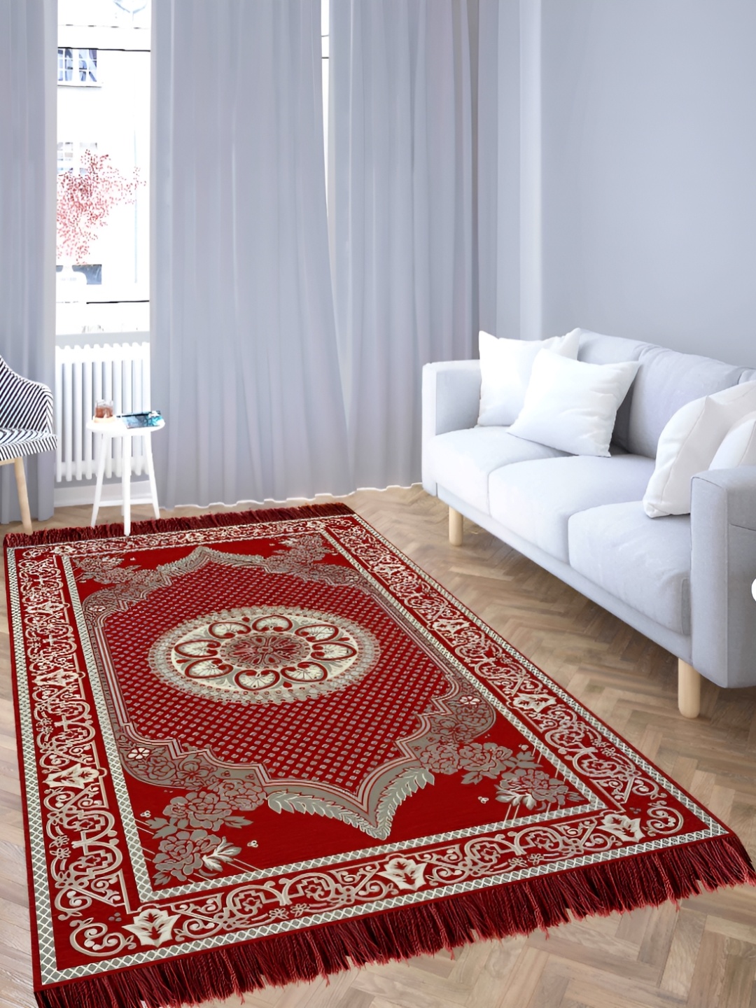 

Sparrow world Red & White Ethnic Motifs Printed Rectangle Carpet