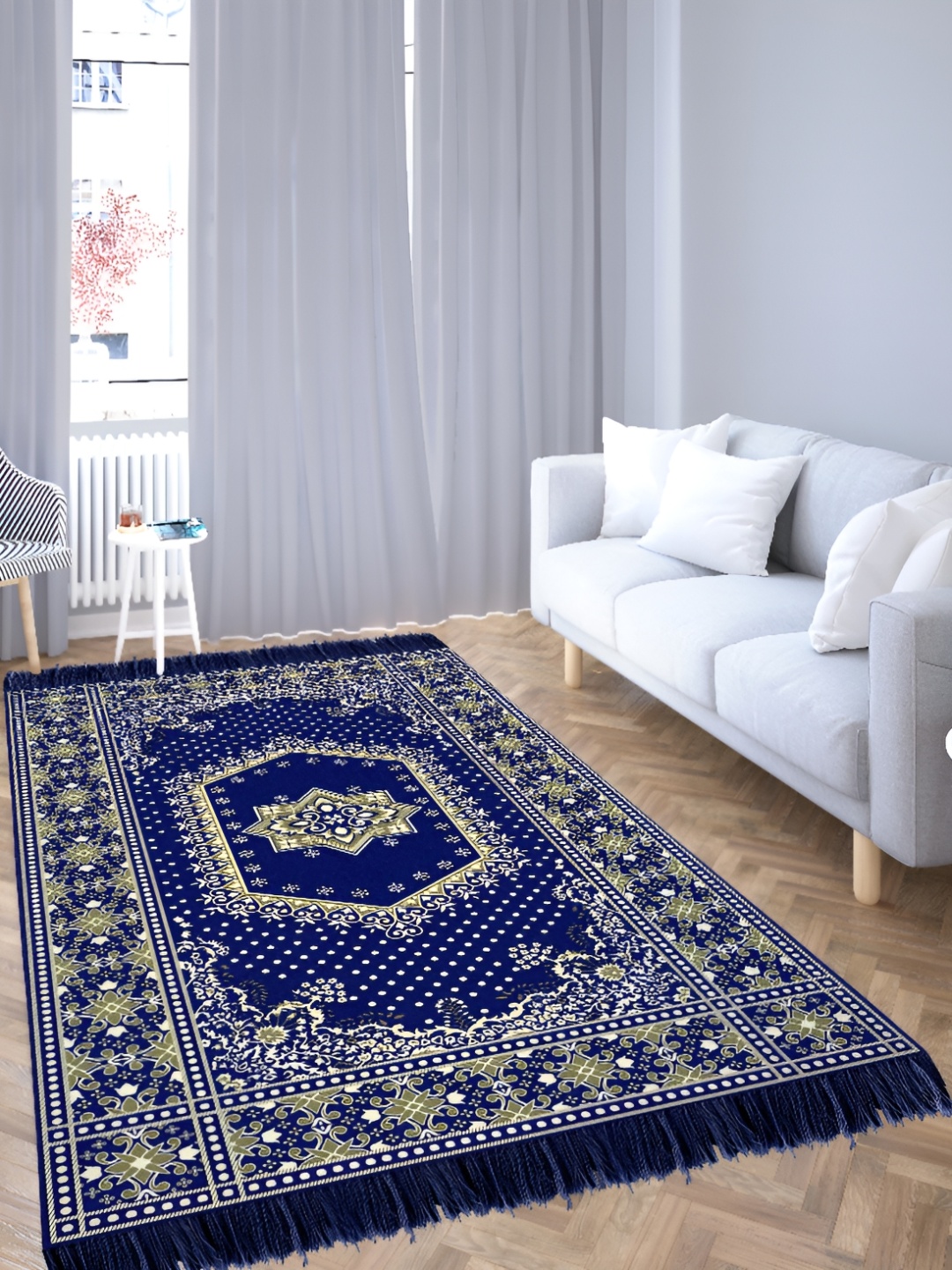 

Sparrow world Blue Solid Chennile Carpet