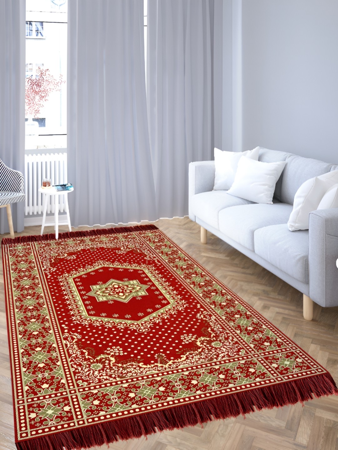

Sparrow world Red & Green Ethnic Motifs Printed Anti Skid Rectangle Carpet