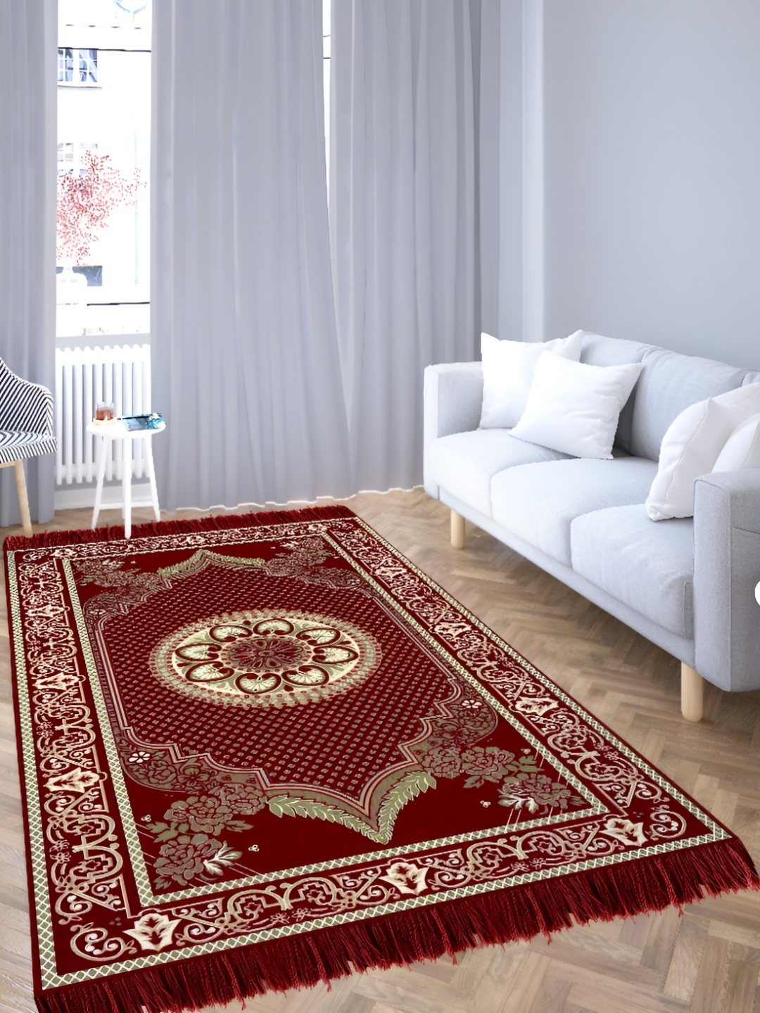 

Sparrow world Maroon Solid Chennile Carpet