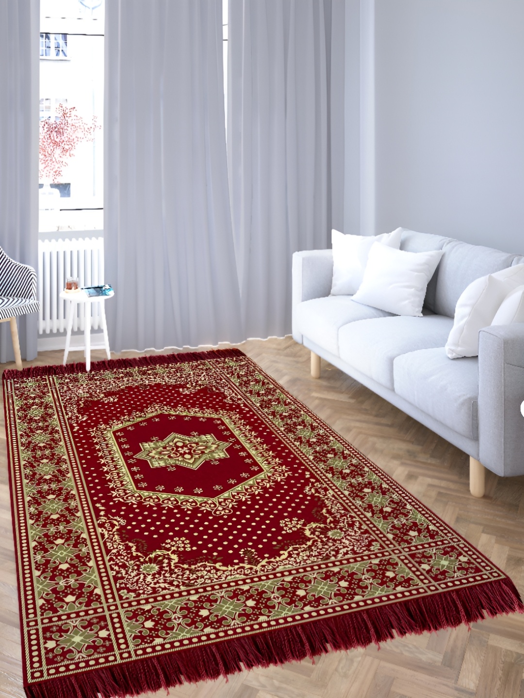 

Sparrow world Maroon Solid Chennile Carpet