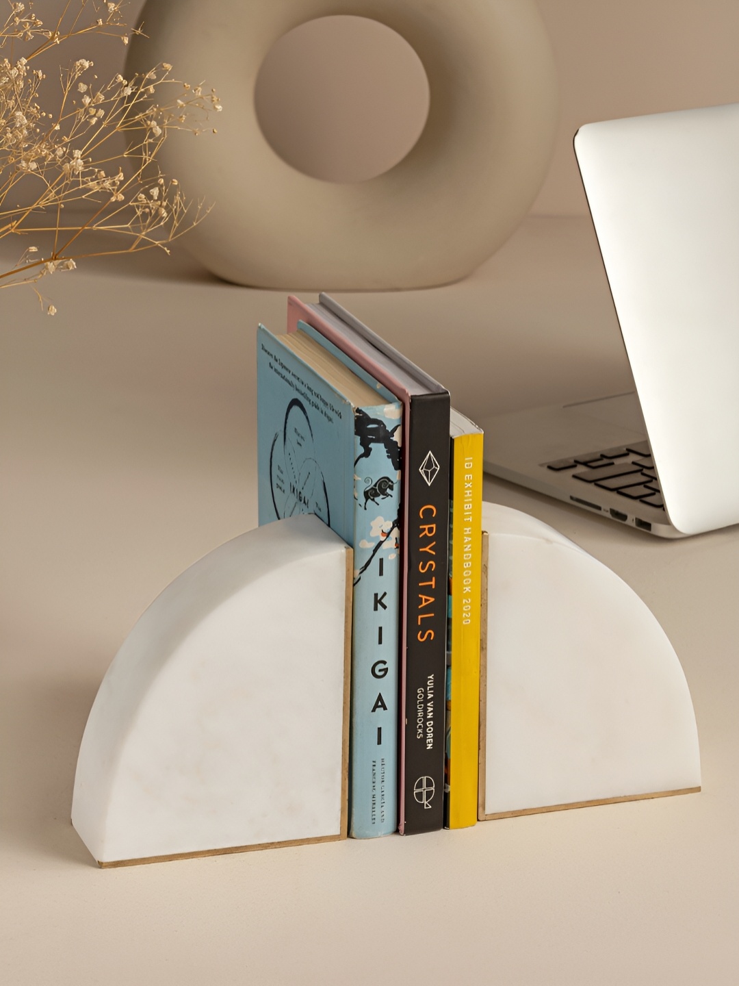 

Marbleous White Marble Brass Bookends