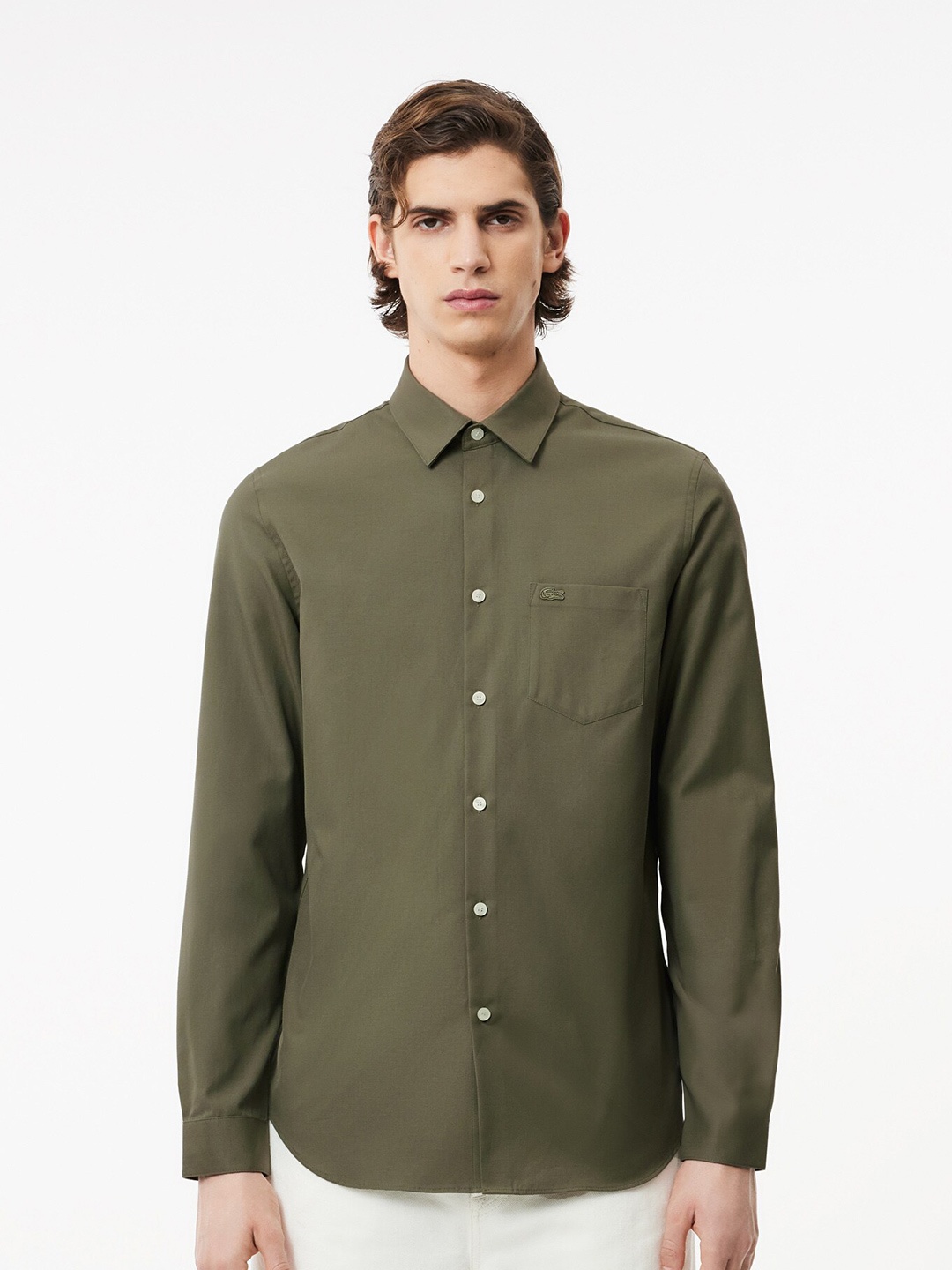 

Lacoste Spread Collar Cotton Casual Shirt, Green