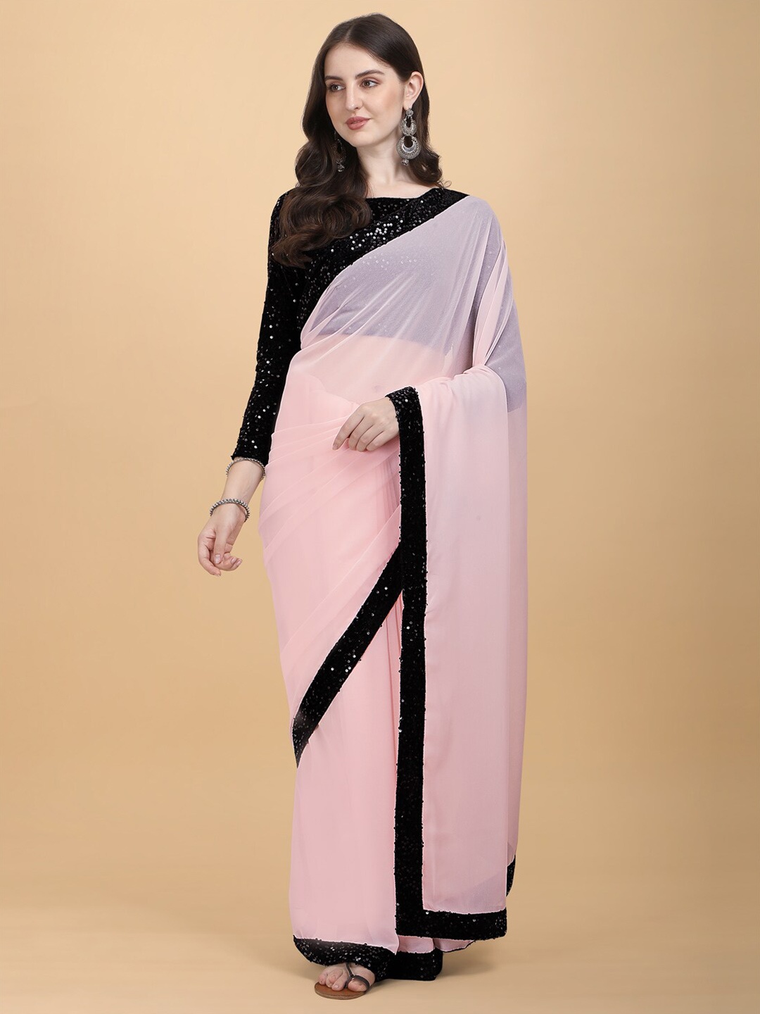 

KALINI Pure Georgette Saree, Peach