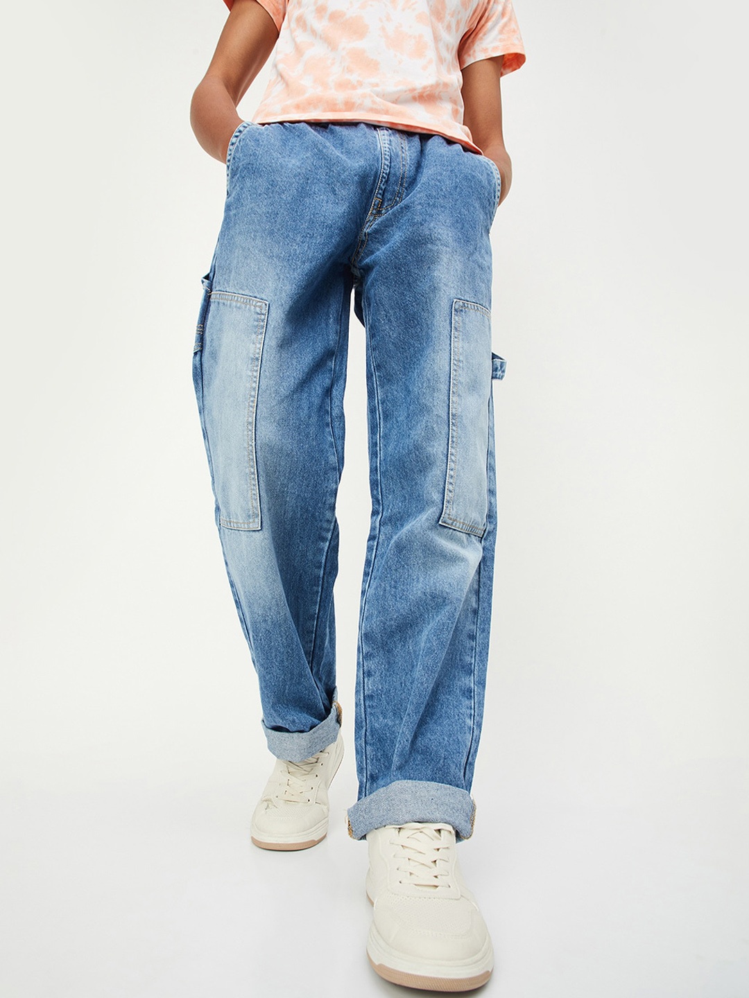 

max Boys Mid-Rise Clean Look Heavy Fade Pure Cotton Jeans, Blue