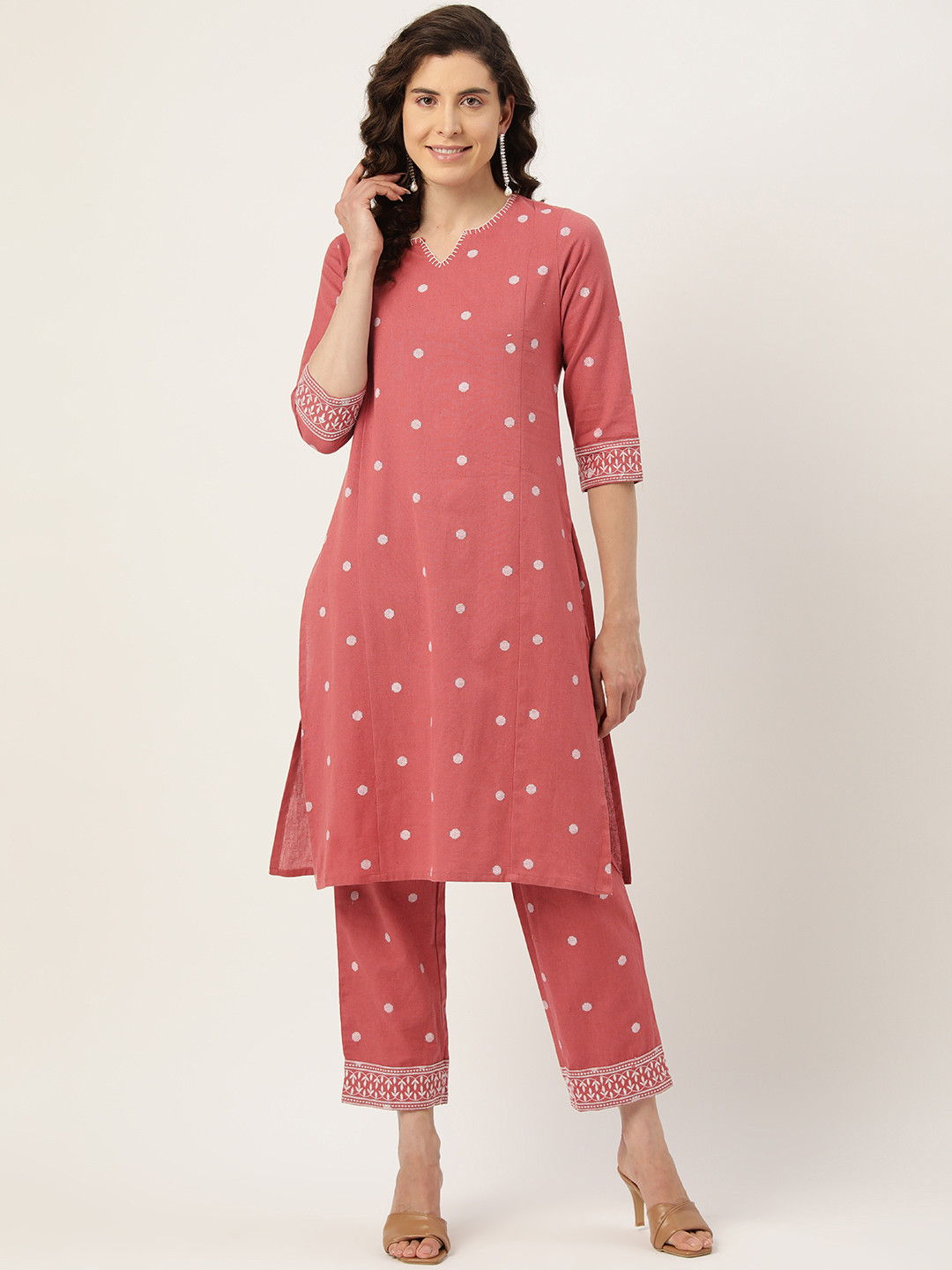 

MISRI Women Regular Pure Cotton Kurta with Trousers, Rust