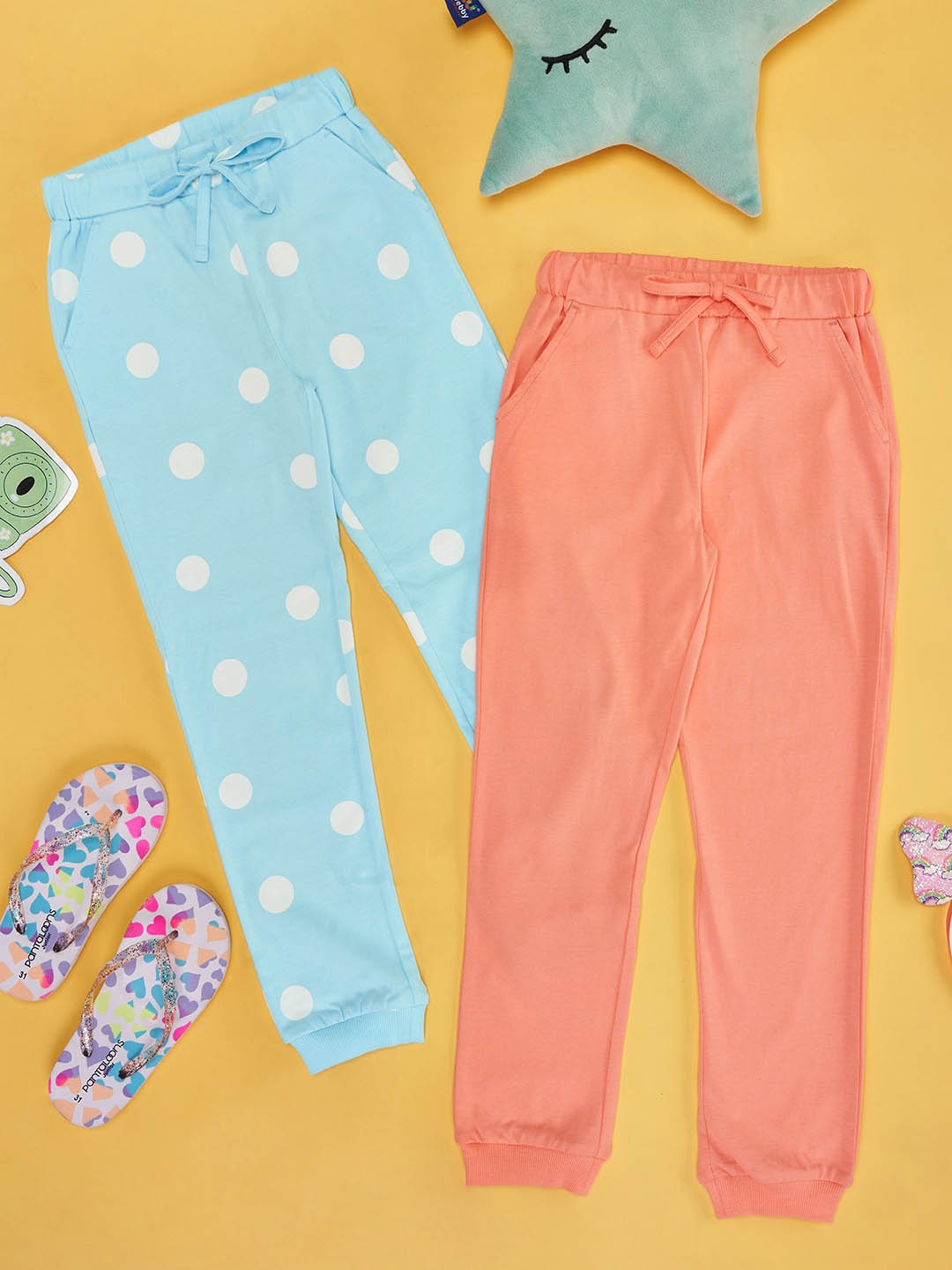 

YU by Pantaloons Girls Pack Of 2 Printed Cotton Joggers, Peach