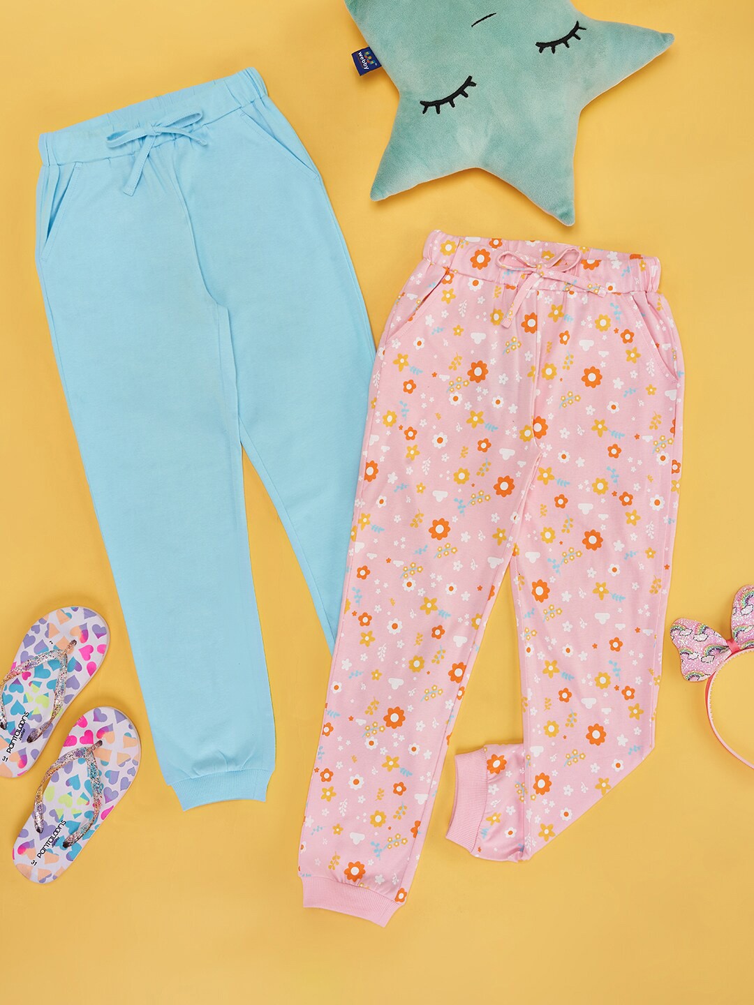 

YU by Pantaloons Girls Pack Of 2 Cotton Track Pants, Pink
