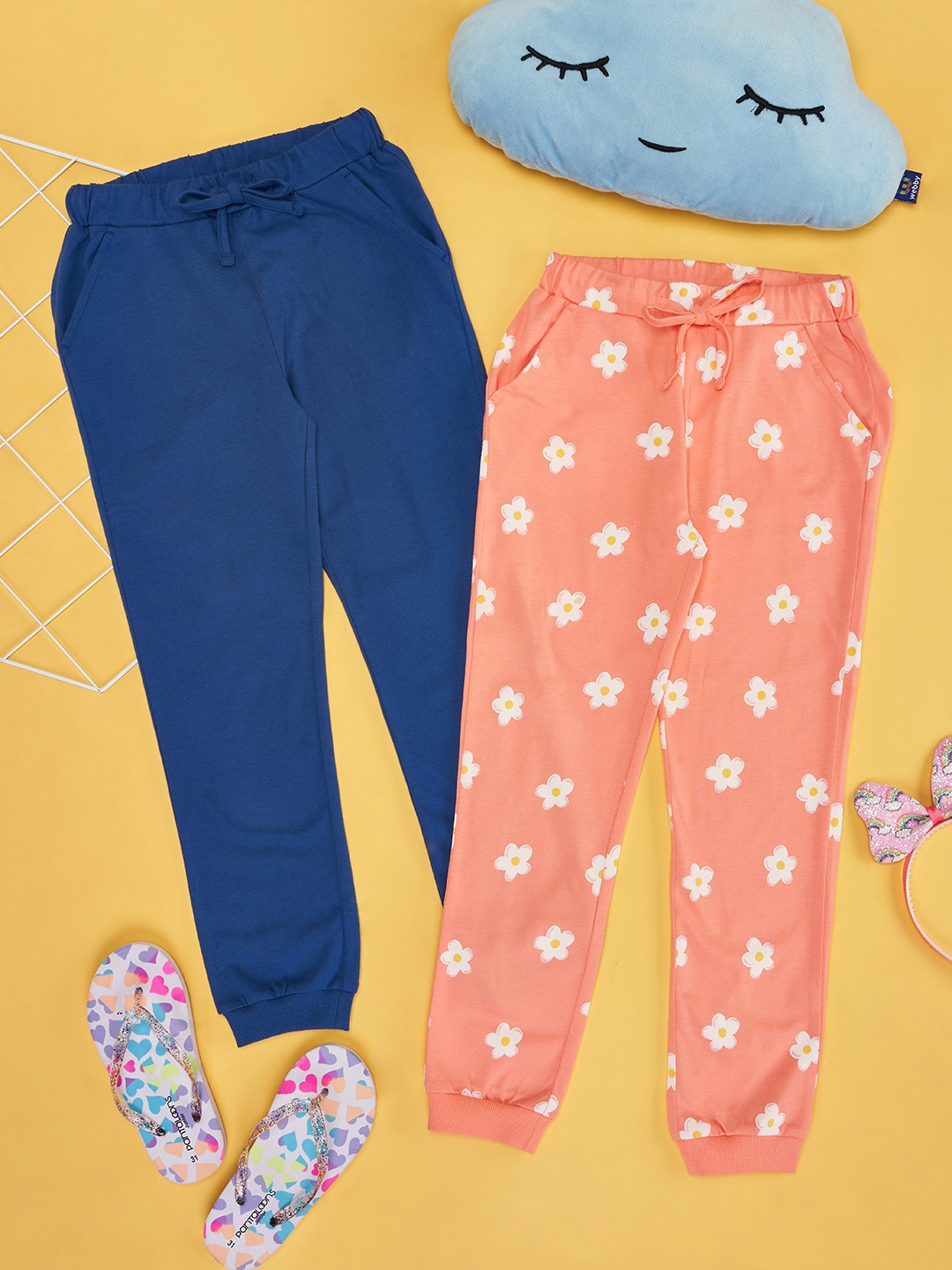 

YU by Pantaloons Girls Pack Of 2 Mid-Rise Cotton Track Pants, Blue