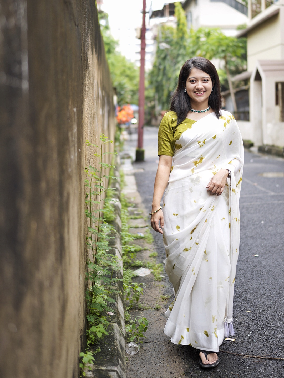 

AWRIYA Abstract Printed Silk Cotton Saree, Green