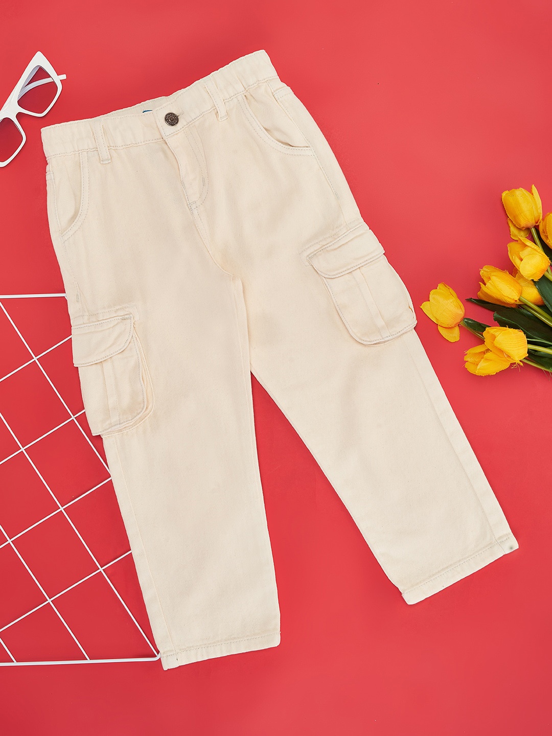 

YU by Pantaloons Boys Pure Cotton Cargo Track Pant, Beige