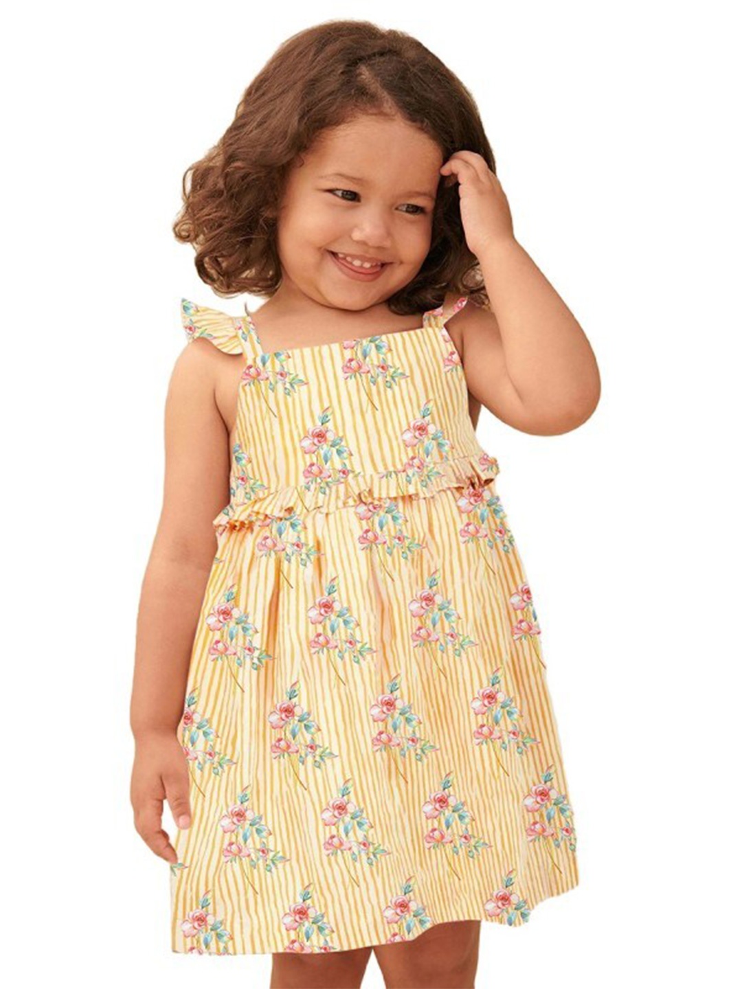

StyleCast x Revolte Girls Floral Printed Gathered Detail Cotton Fit & Flare Dress, Yellow