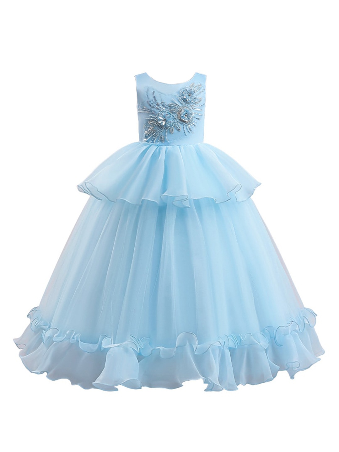 

StyleCast x Revolte Girls Embellished Sleeveless Layered Detail Maxi Dress, Blue