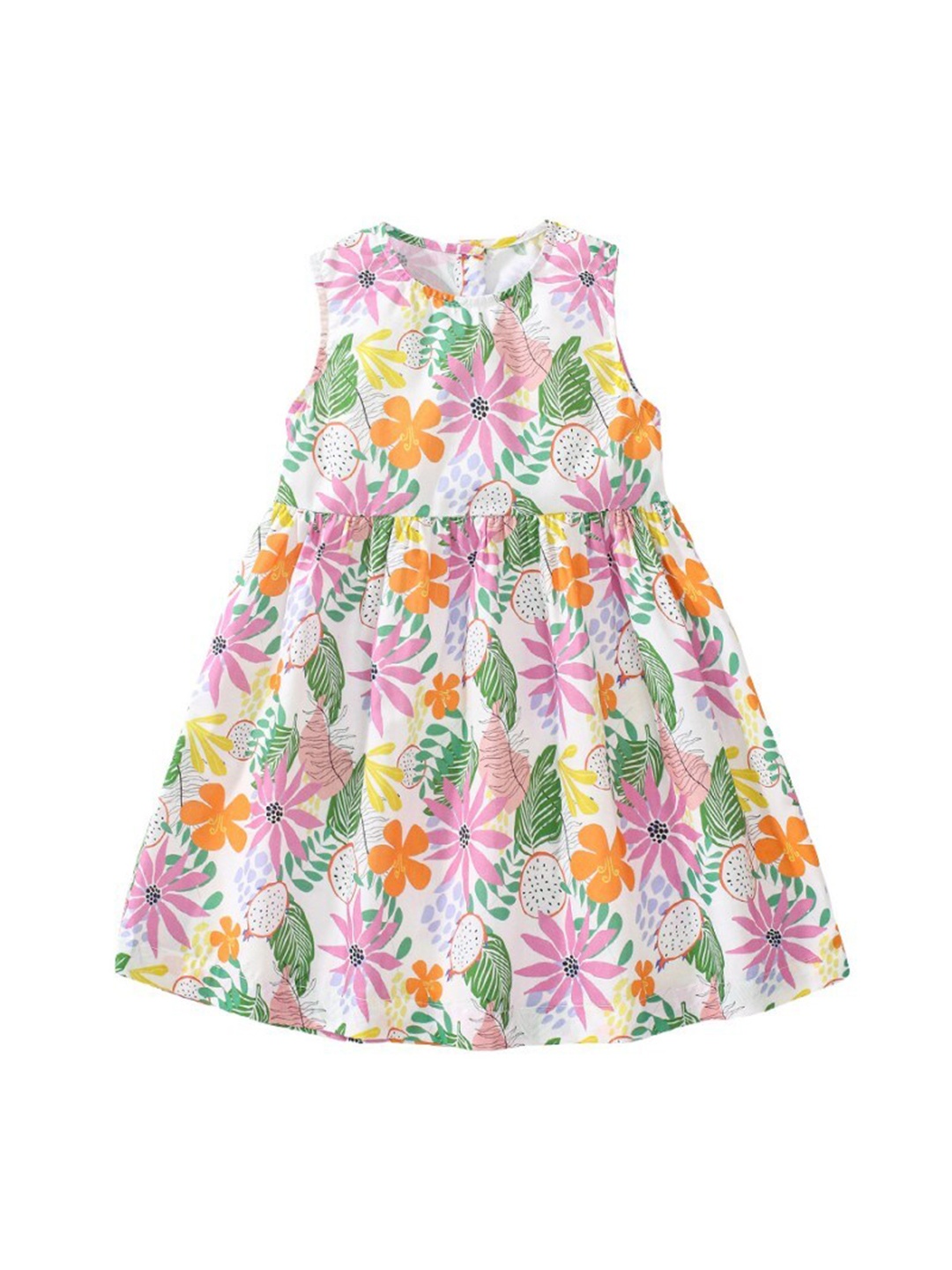 

StyleCast x Revolte Girls Pink & Green Floral Print Gathered Cotton A-Line Dress