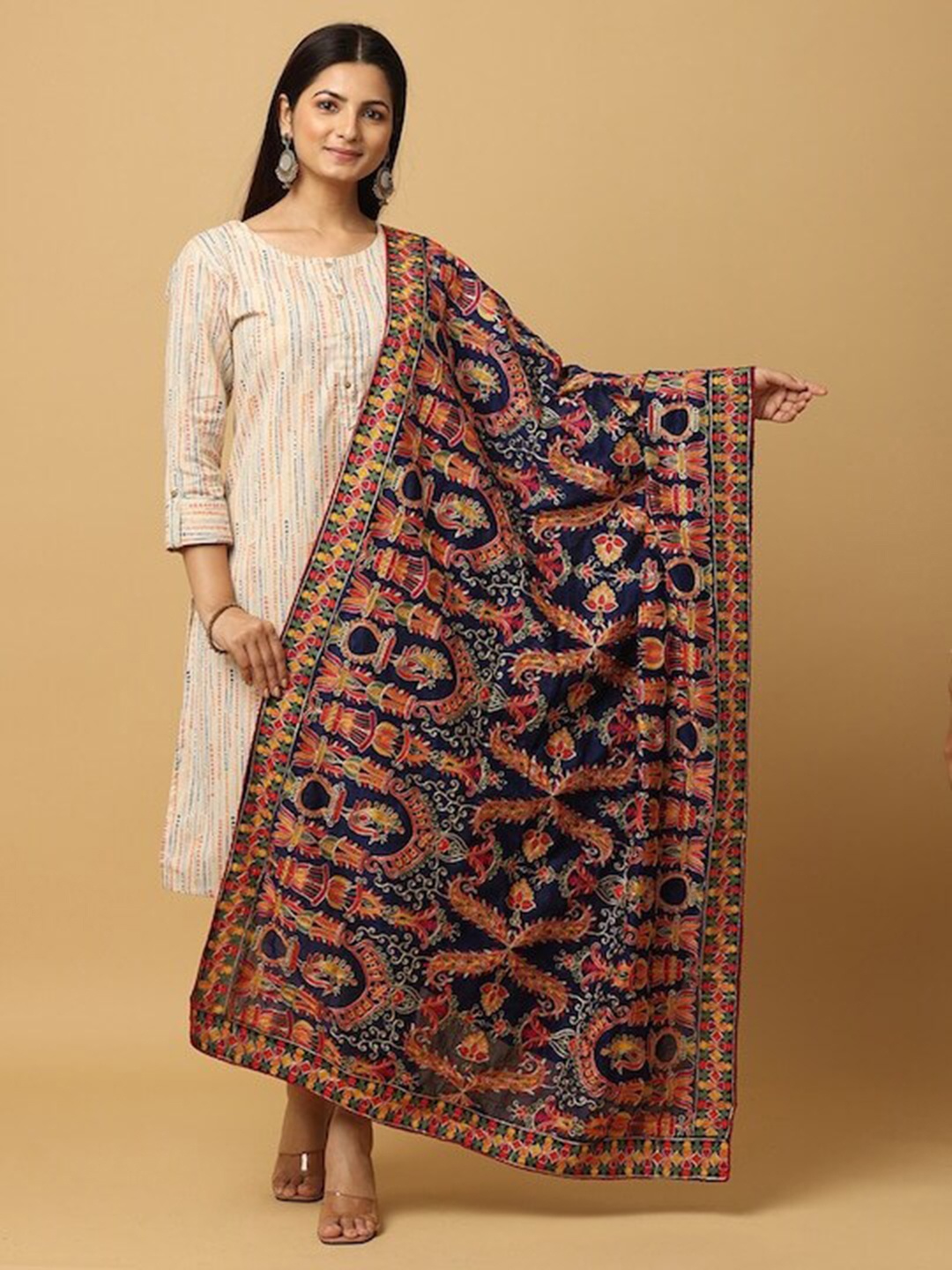 

PATLIPALLU Ethnic Motifs Embroidered Dupatta with Thread Work, Navy blue
