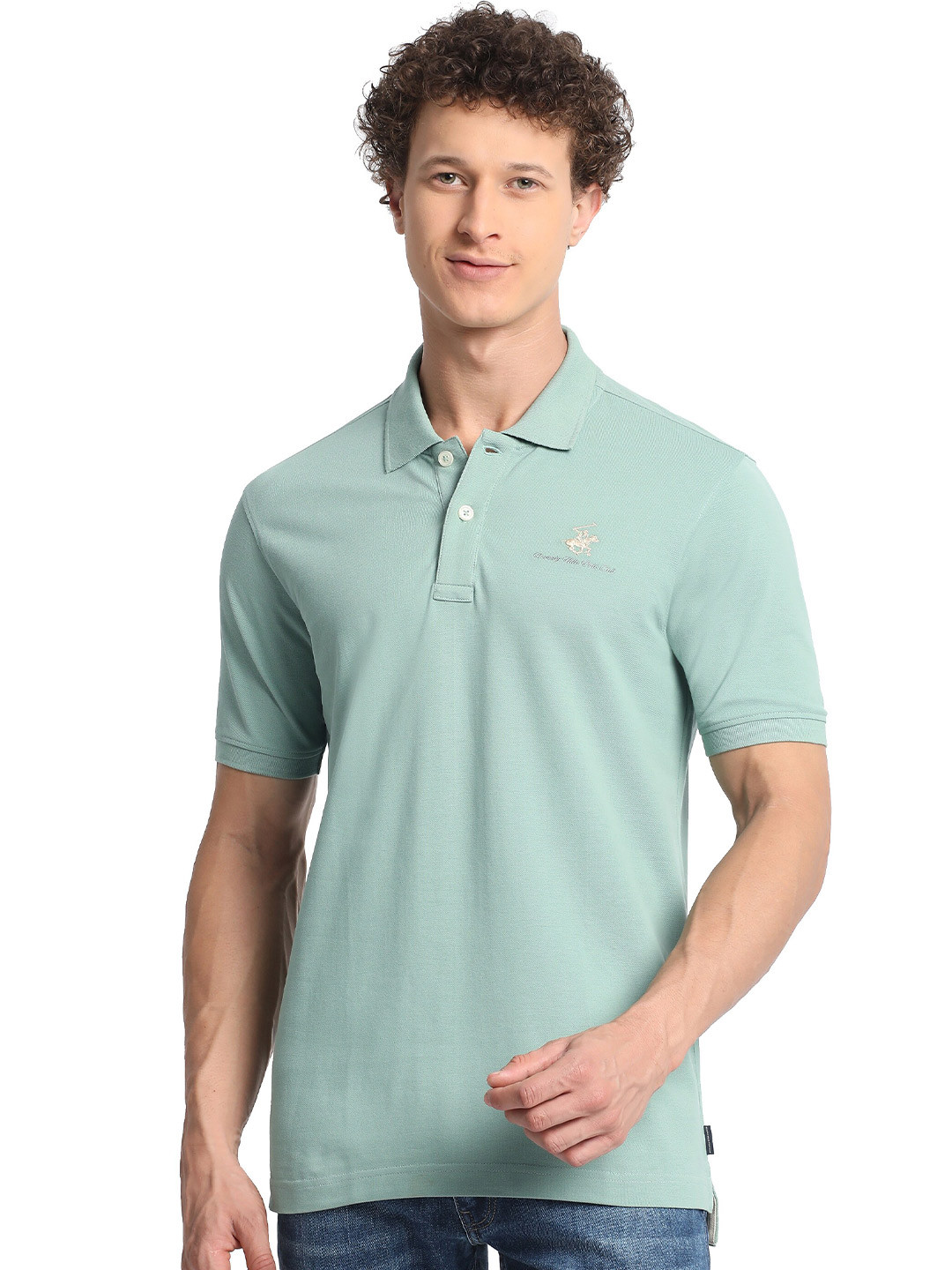 

Beverly Hills Polo Club Polo Collar Pure Cotton T-shirt, Green