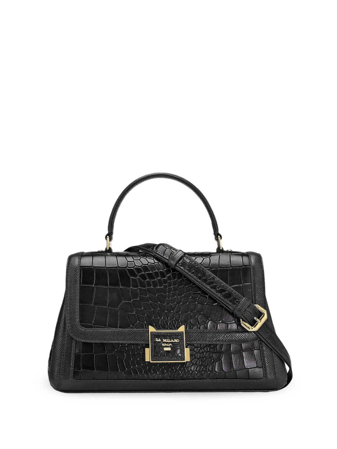 

Da Milano Textured Leather Structured Satchel, Black