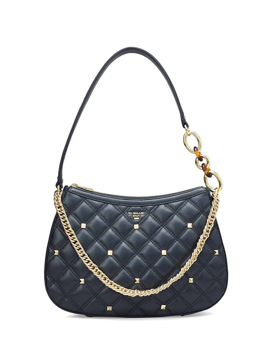

Da Milano Textured Leather Structured Shoulder Bag with Quilted, Blue