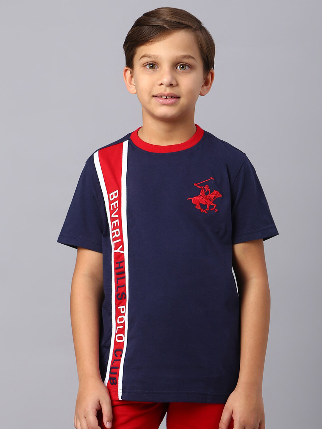 

Beverly Hills Polo Club Boys Typography Printed Round Neck Pure Cotton T-shirt, Blue