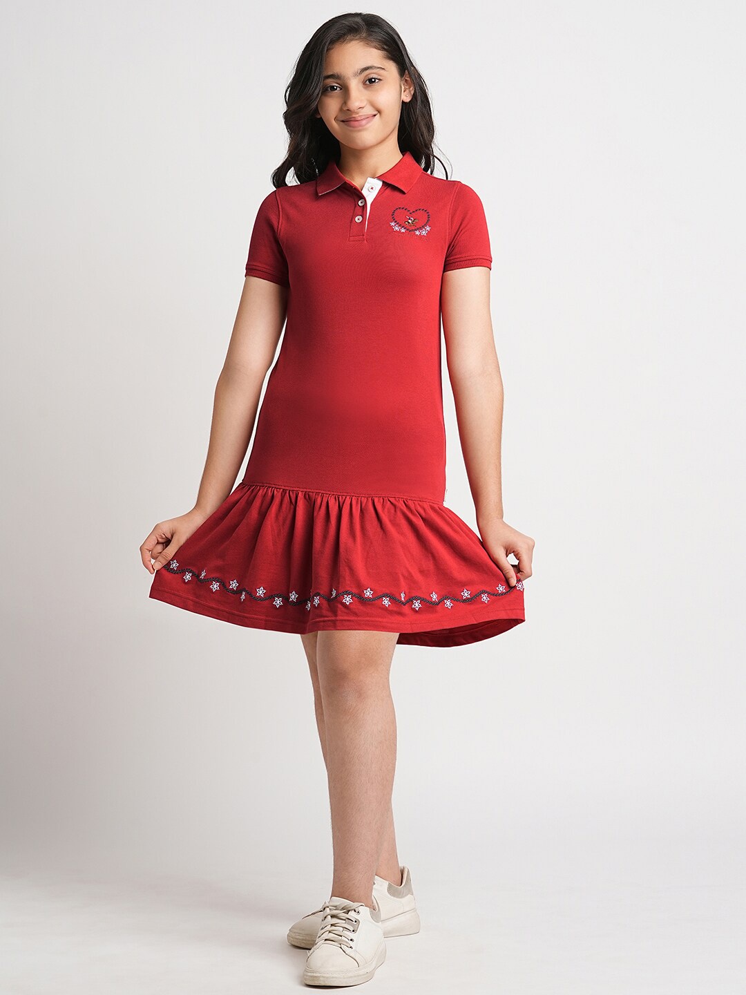 

Beverly Hills Polo Club Girls Shirt Collar Drop-Waist Dress, Red