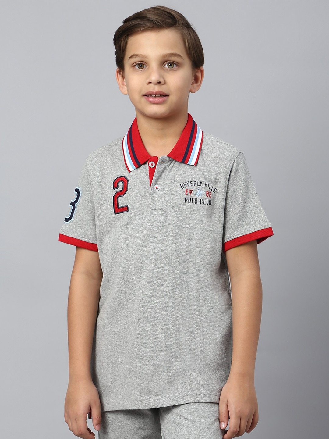 

Beverly Hills Polo Club Boys Polo Collar Pure Cotton Casual T-shirt, Grey