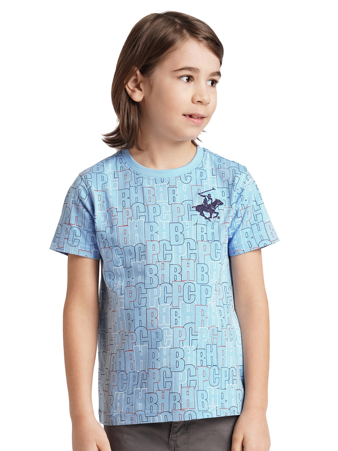 

Beverly Hills Polo Club Boys Printed Pure Cotton Applique Casual T-shirt, Blue